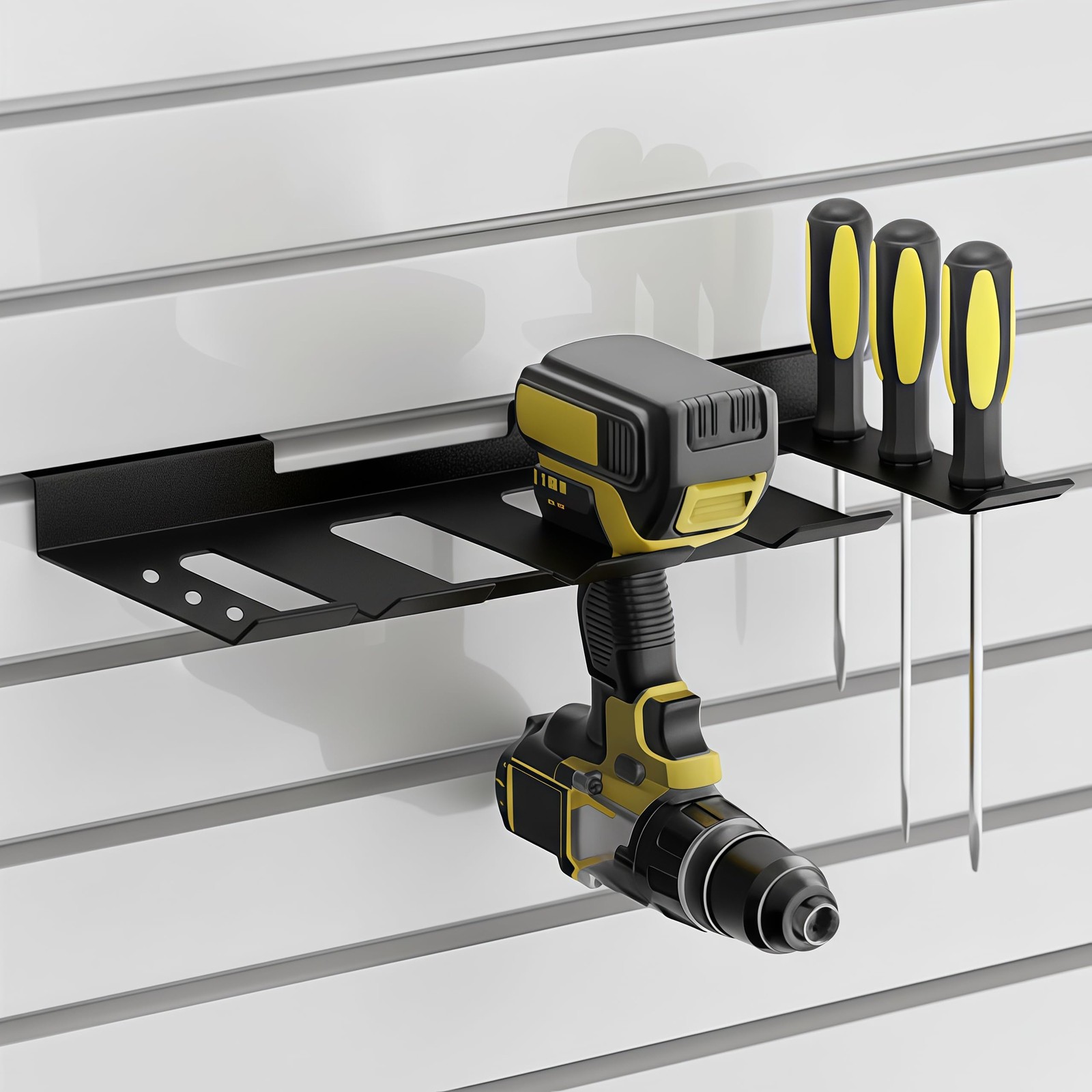 Slatwall Power Tool Organizer 1 Pack, Cordless Tool Organizer with 4 Drill Holde