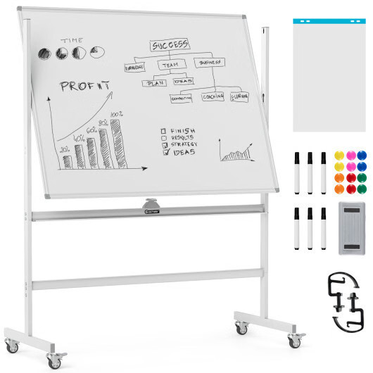 48 x 36 Inches Rolling Double-Sided Whiteboard with Magnetic Surface-White - Col