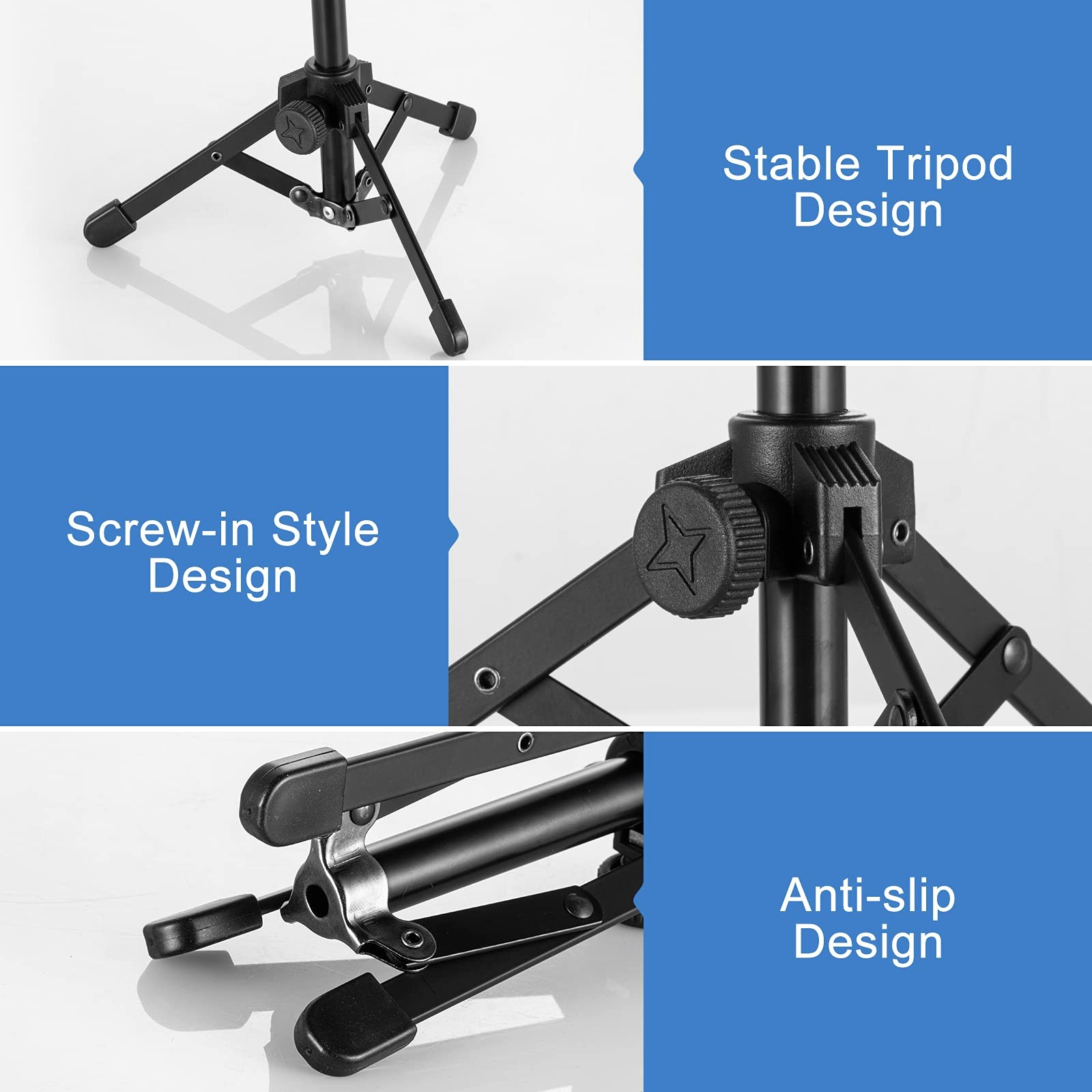 Microphone Stand Desk, Portable Foldable Tripod with Mic Clip Holder Adjustab...
