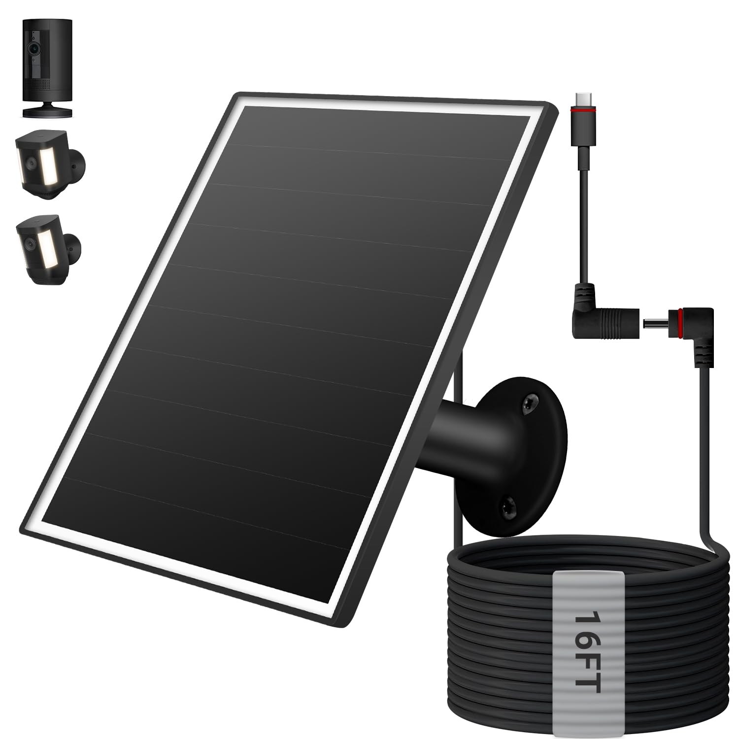 VERVERAY Solar Panel for Ring Camera, 6W Charger with USB-C Black-106-1