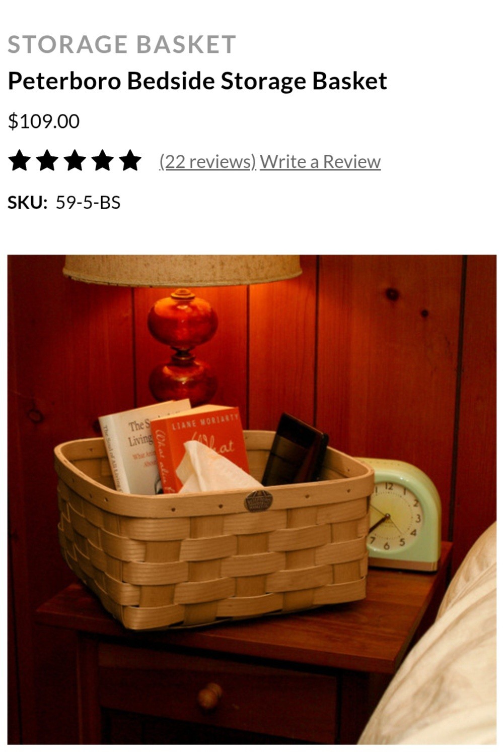 PETERBORO BEDSIDE STORAGE BASKET in HONEY New