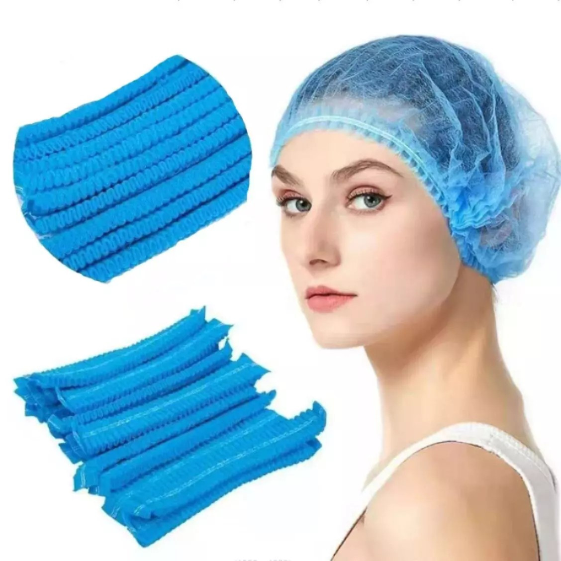 100 pcs Disposable Hair Net Non-Woven Head Bouffant Hair Cap 21" BLUE