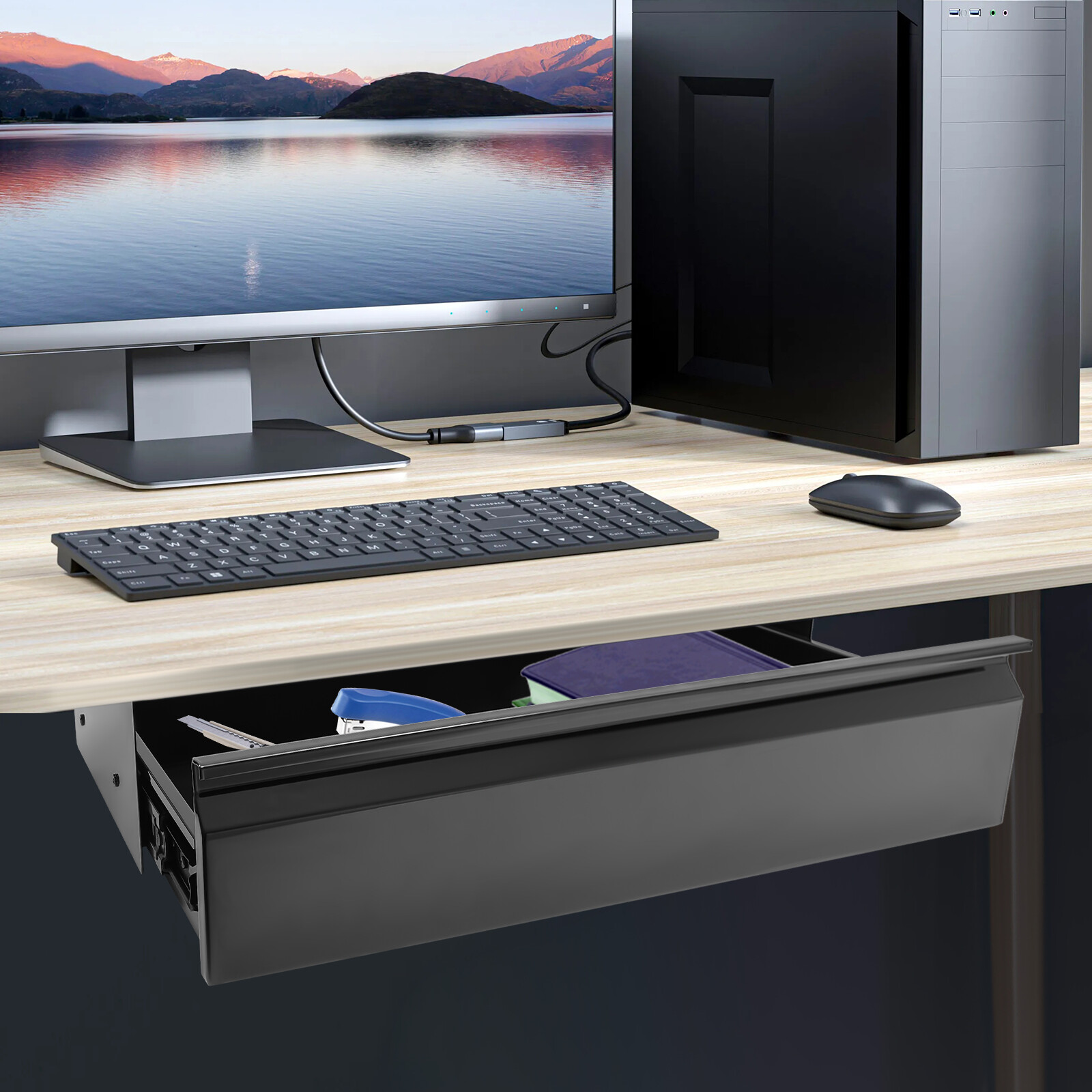 22inch Black Space Saver Sliding Under Desk Storage Drawer Pull-out Drawer