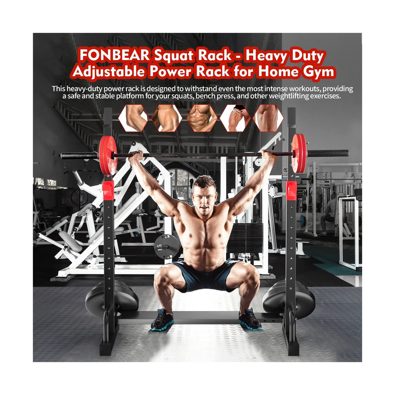 FONBEAR Squat Rack, Barbell Rack, Bench Press 550 LBS Max Load Adjustable Squ...