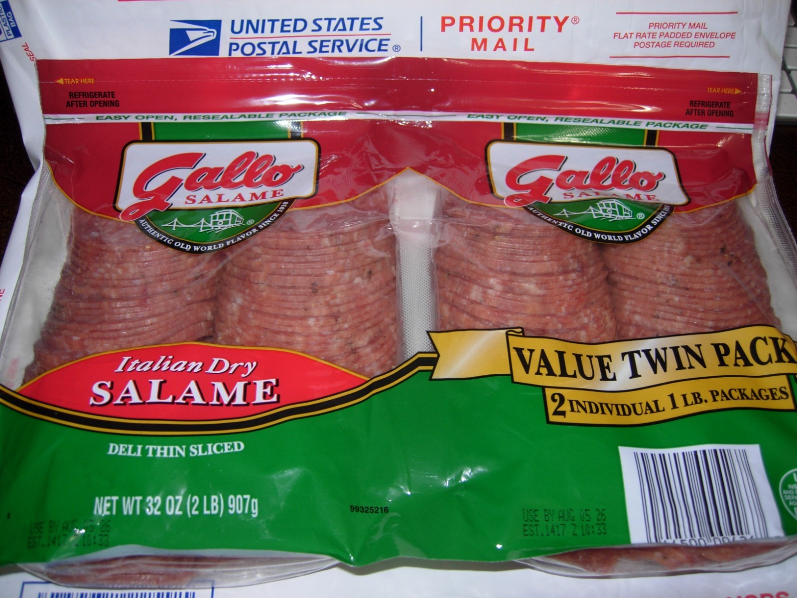 Twin Pack GALLO ITALIAN DRY SALAME Salami 2 Pounds = 32oz FRESHEST FREE Priority
