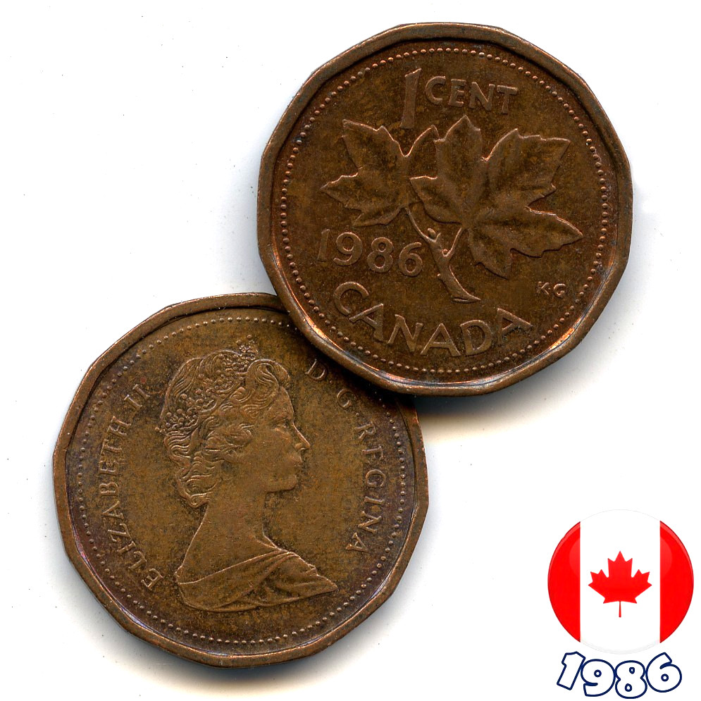 A Canadian 1986  1 Cent Penny Coin Elizabeth II Maple Leaf - Circulated