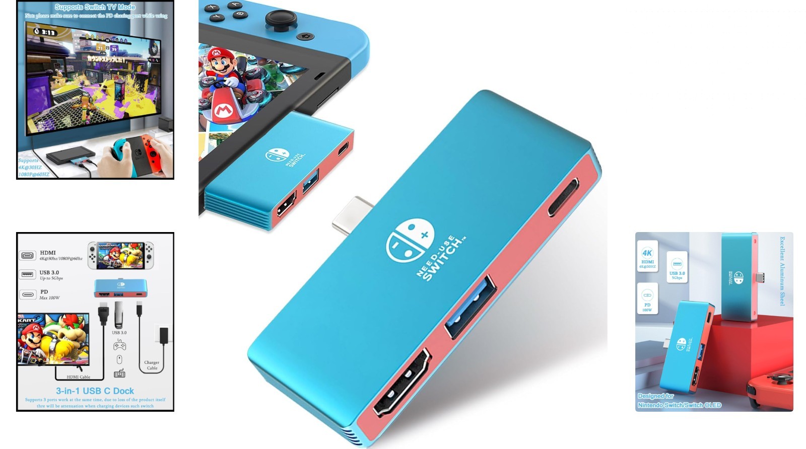 Portable 4K HDMI Dock for Nintendo Switch & OLED - USB C with PD 100W Charging