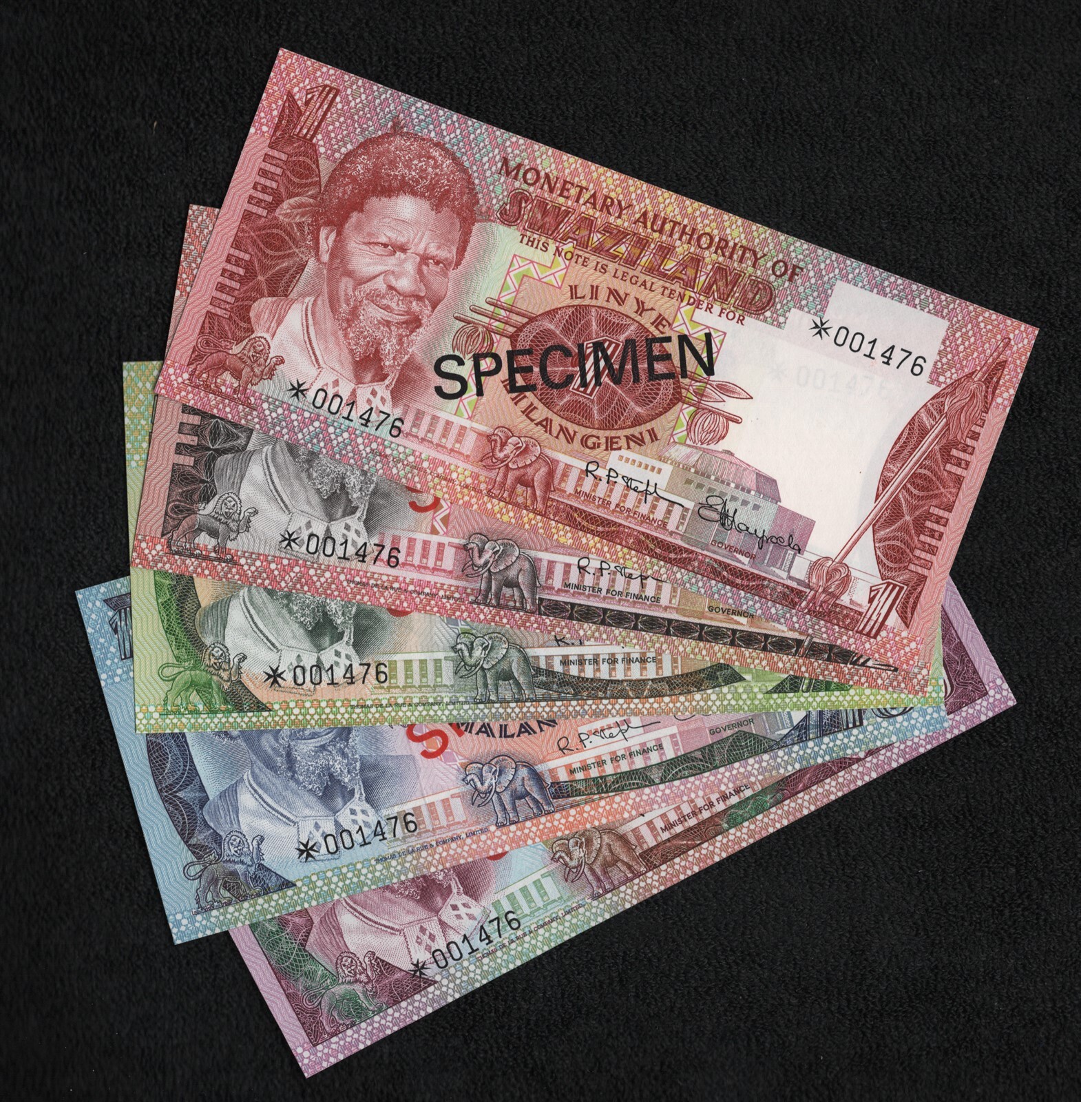 1974 Swaziland 5 Note Specimen Set "Crisp Gem New" *Free S/H After 1st Item*