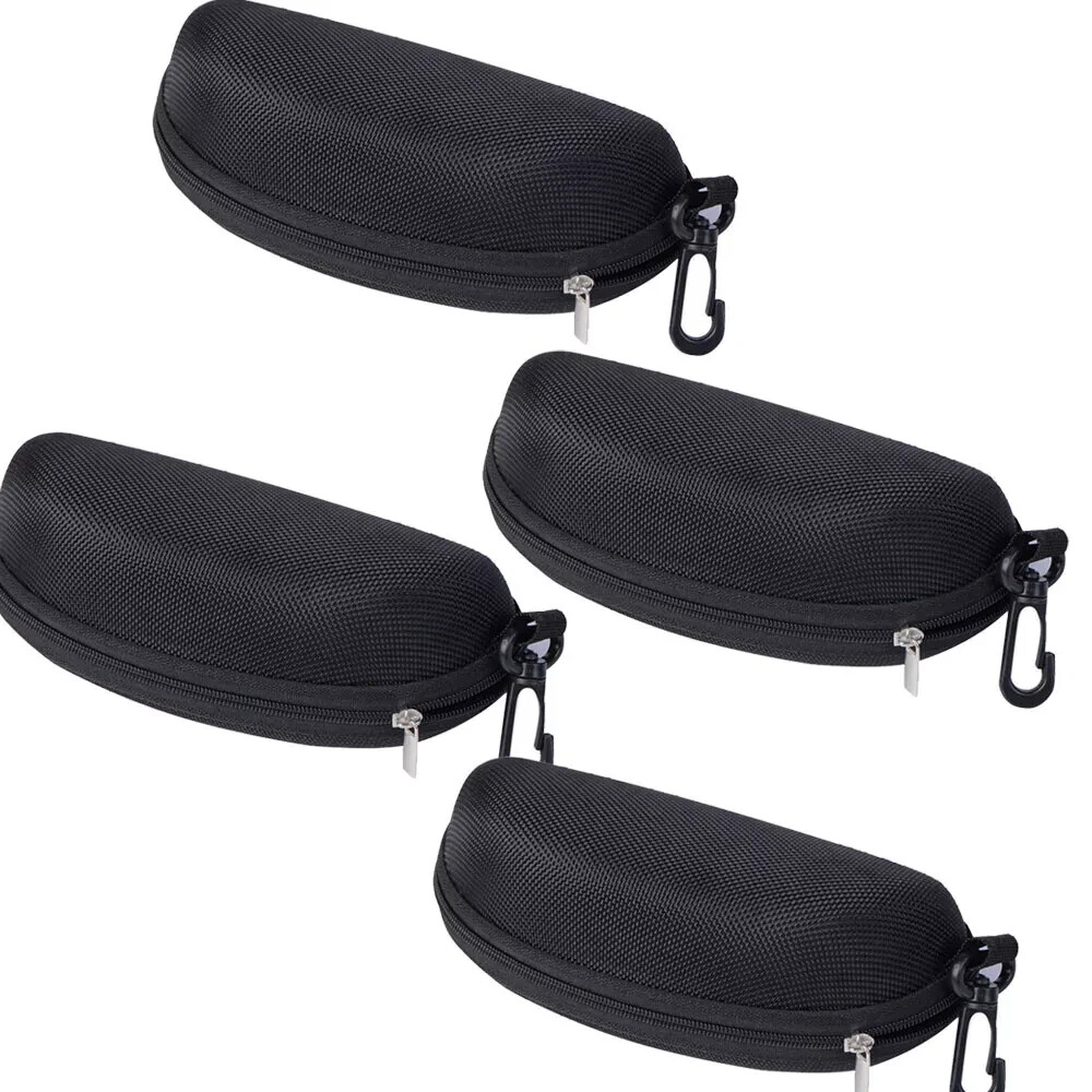 4 Pack Sunglasses Hard Case Eye Glasses Carry Shell Zipper Clam With Clip Large
