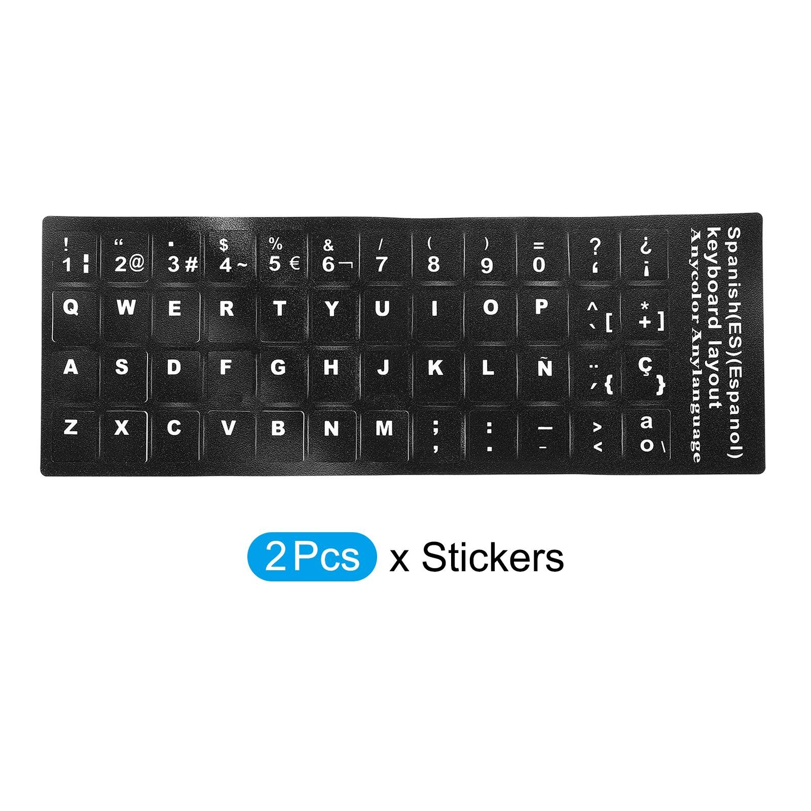 Spanish Keyboard Stickers, 2Pcs Computer Cover, Black Background White Lettering