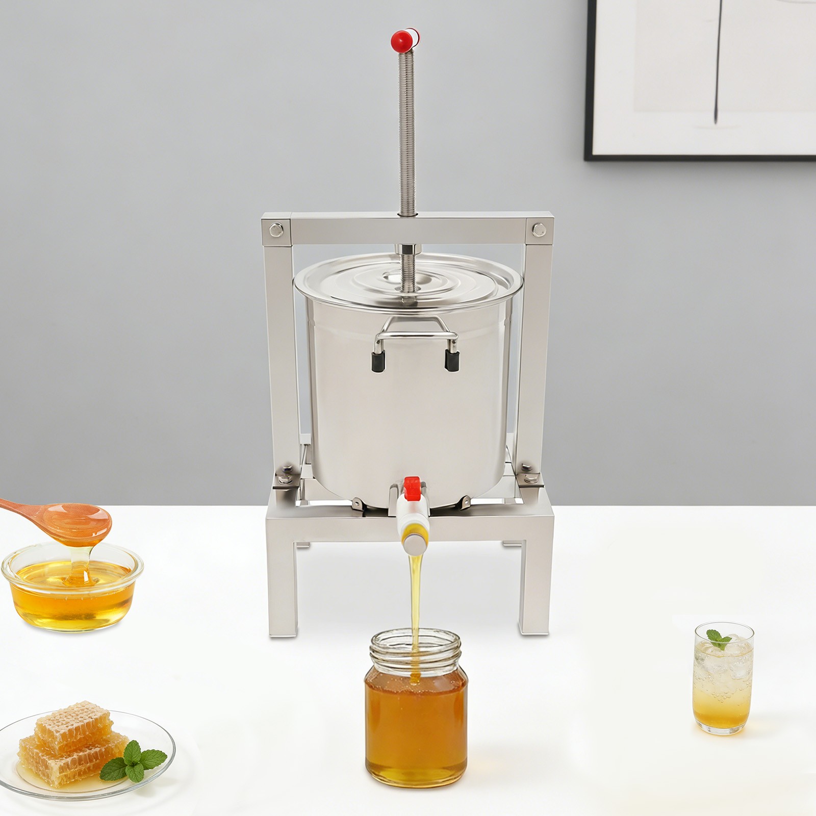 Manual Fruit Juicer Grape Wine Juice Maker Extractor 10L with Press Handle