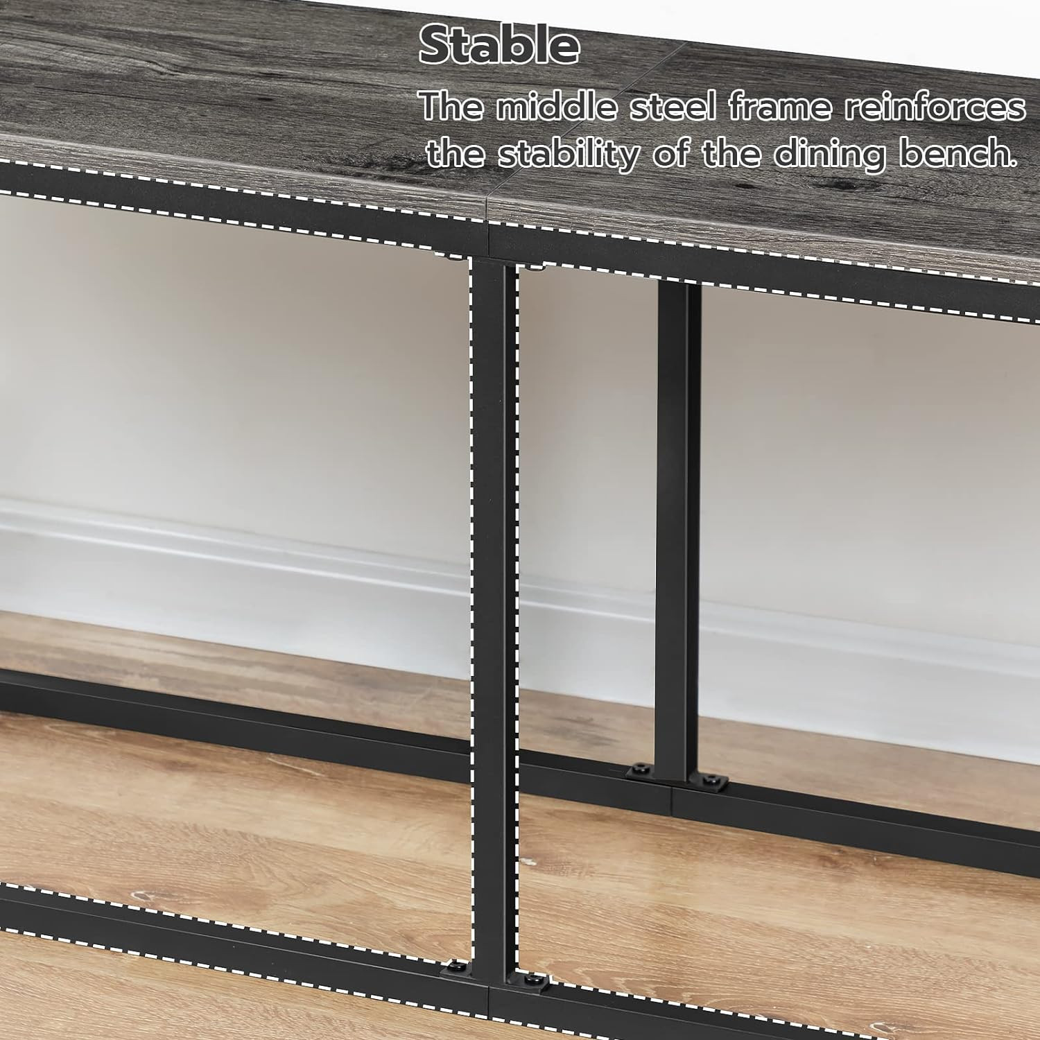 Dining Bench, 47.2 Inch Industrial Style Kitchen Table Bench, Steel Frame, Easy