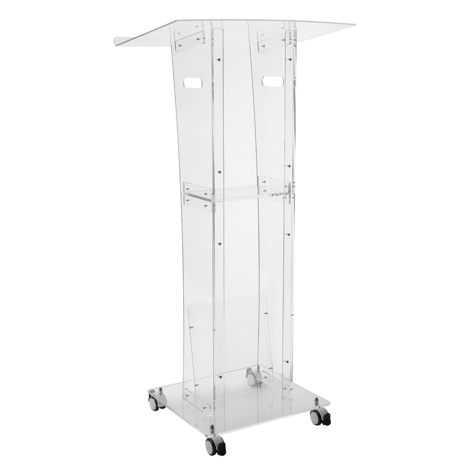 Clear Acrylic Lectern Podium with Wheels 48" Height Mobile Presentation Stand