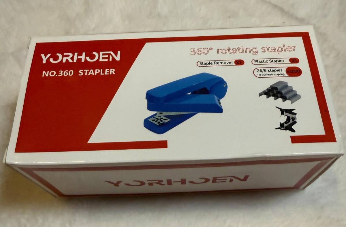 Yorhoen No.360 Rotating Stapler Set - 360° Swivel 25-Sheet Booklet Stapler Blue