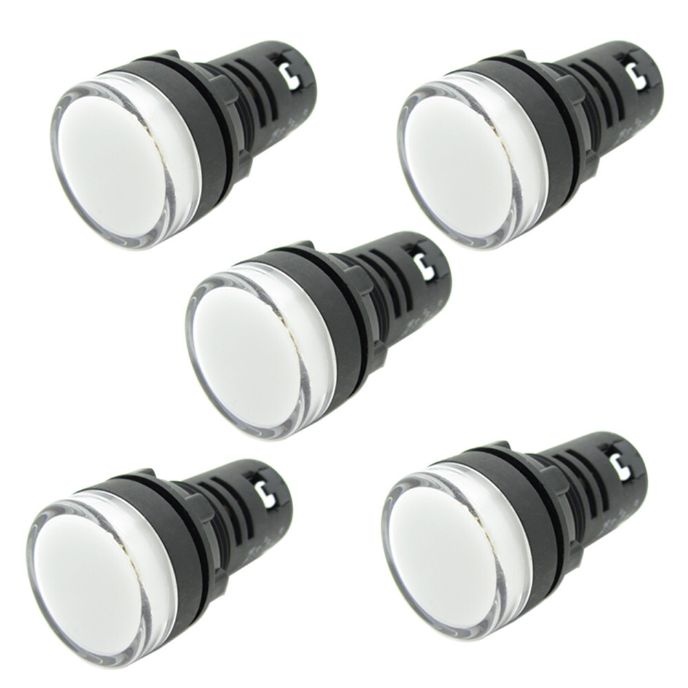 5 x Pure White 22mm 0.87" 110V AC DC LED Indicator Light Power Signal Panel Lamp