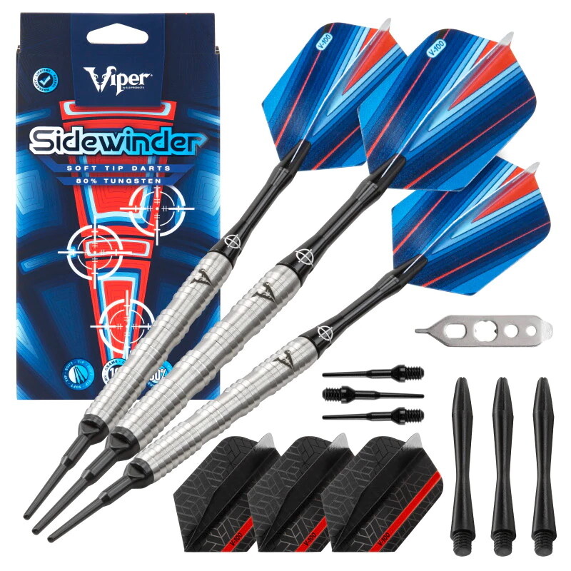 NEW VIPER SIDEWINDER SOFT TIP DARTS SET 18g 2BA SHAFTS FLIGHTS