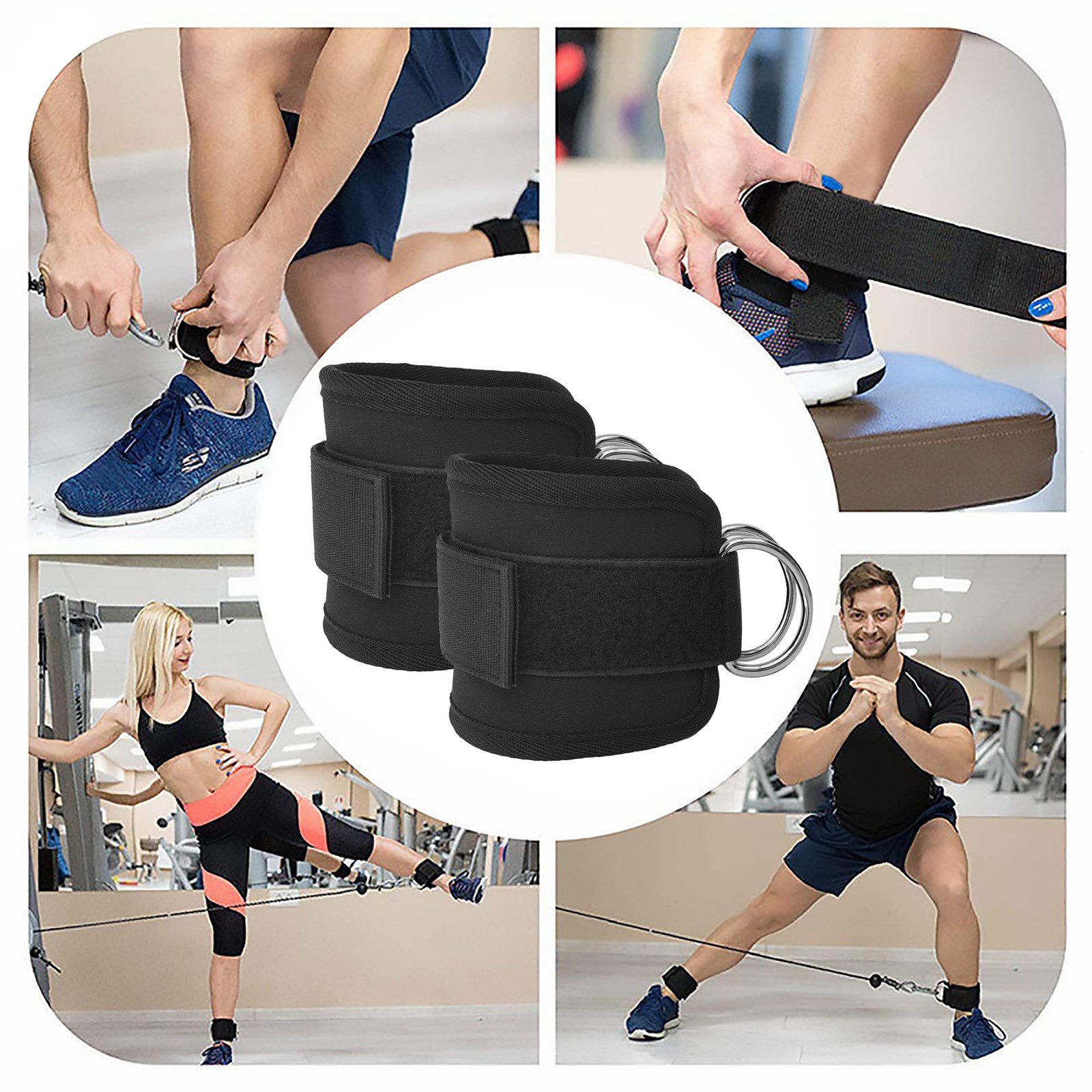 Fitness Ankle Straps for Cable Machines, 2 Pack Comfortable Adjustable Padded...