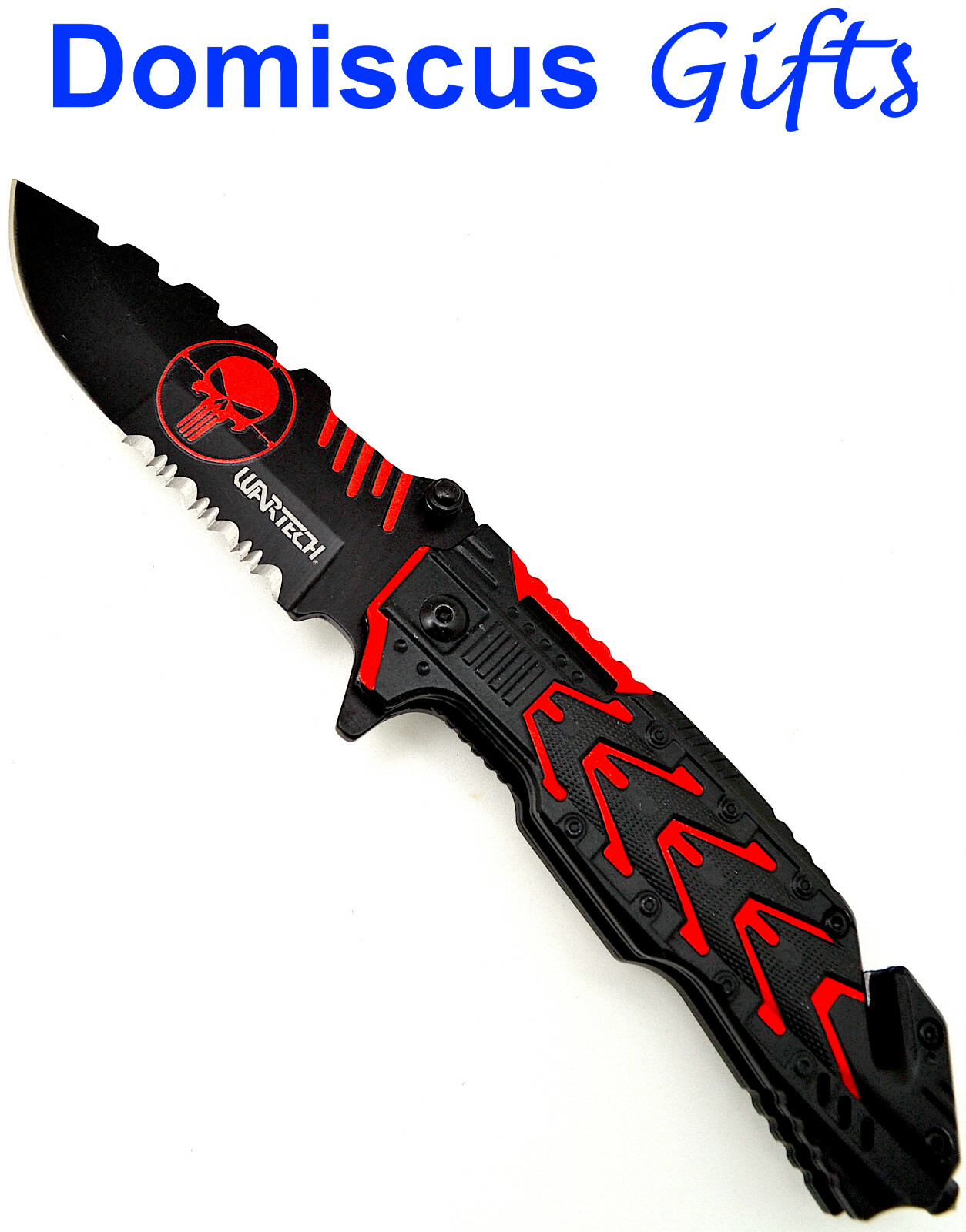 8 1/4" NEW WARTECH PUNISHER Skull Red Black Sport POCKET KNIFE Folding Knives