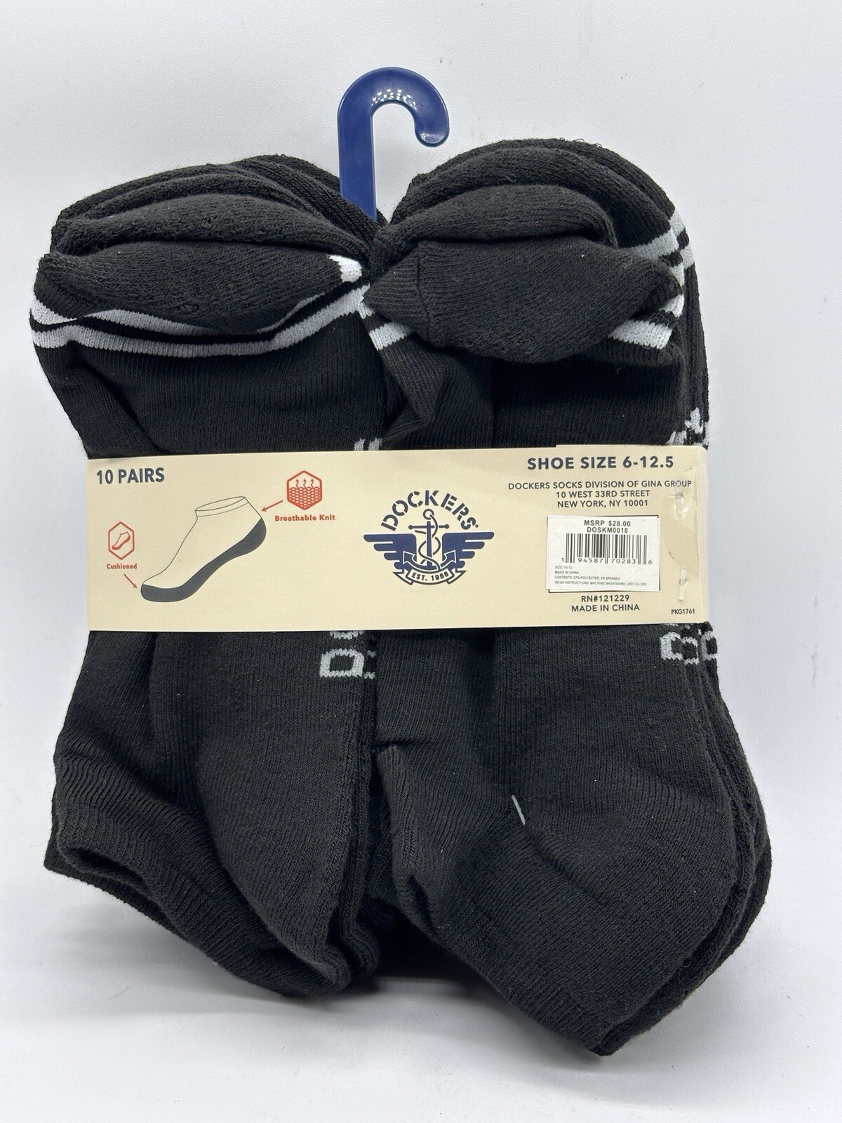 NEW 10 PAIR  PACK MENS DOCKERS CUSHIONED LOW CUT SOCKS 6-12.5 BLACK MSRP $28
