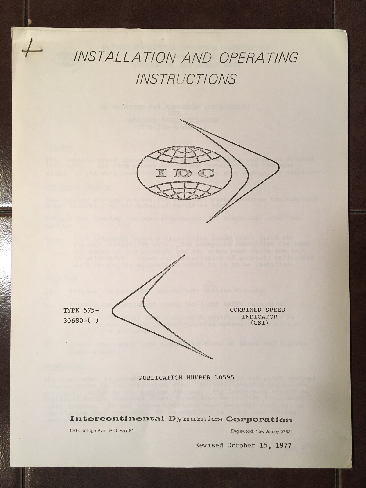IDC Speed Indicator Type 575-30680 Series Install & Operating Instructions
