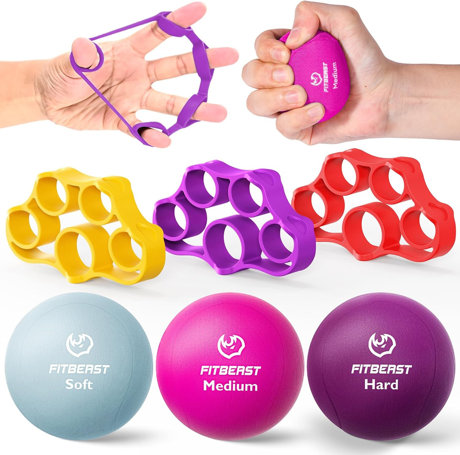 Grip Strength Trainer – 6 Pieces Hand Therapy Kit with Finger Extension Exercise
