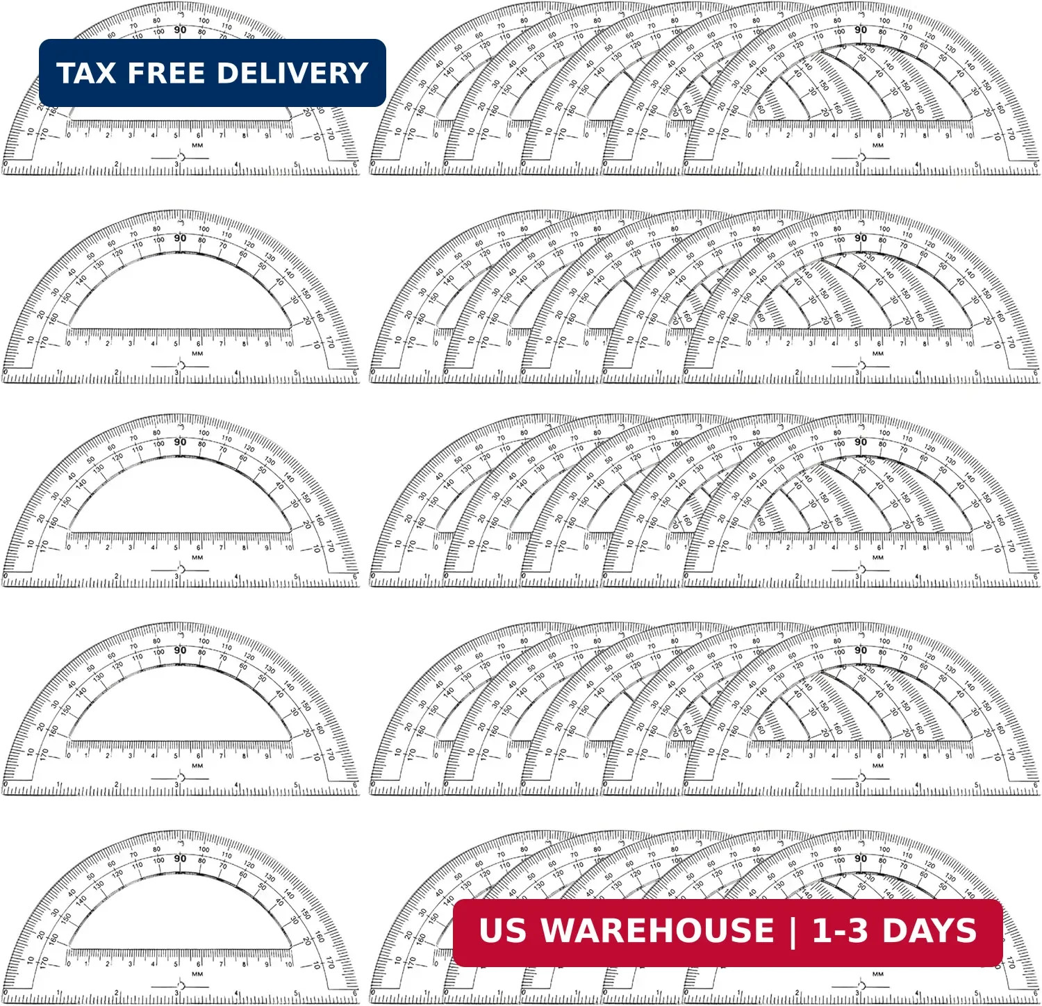 30PCS Clear Plastic Student Math Protractor 6-Inch Long 180 Degree for Angle Mea