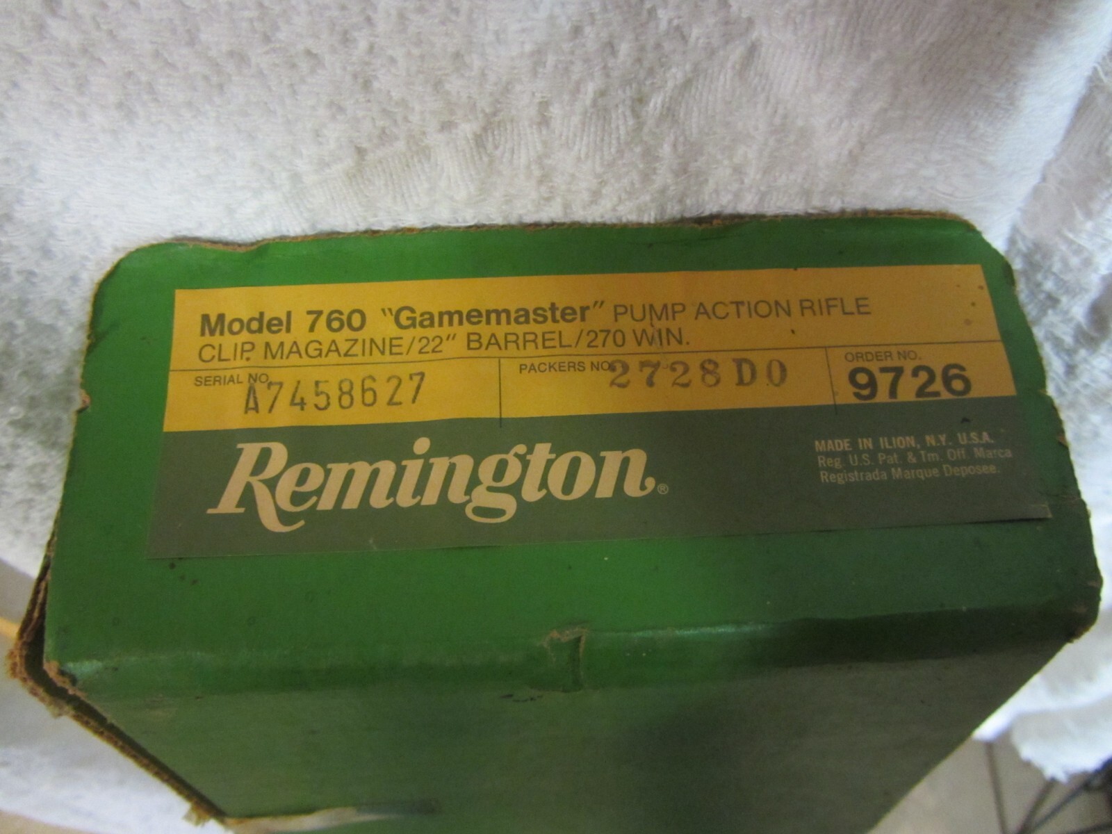 REMINGON MODEL 760 GAMEMASTER PUMP ACTION 22" BARRELL 270 WINCHESTER EMPTY BOX