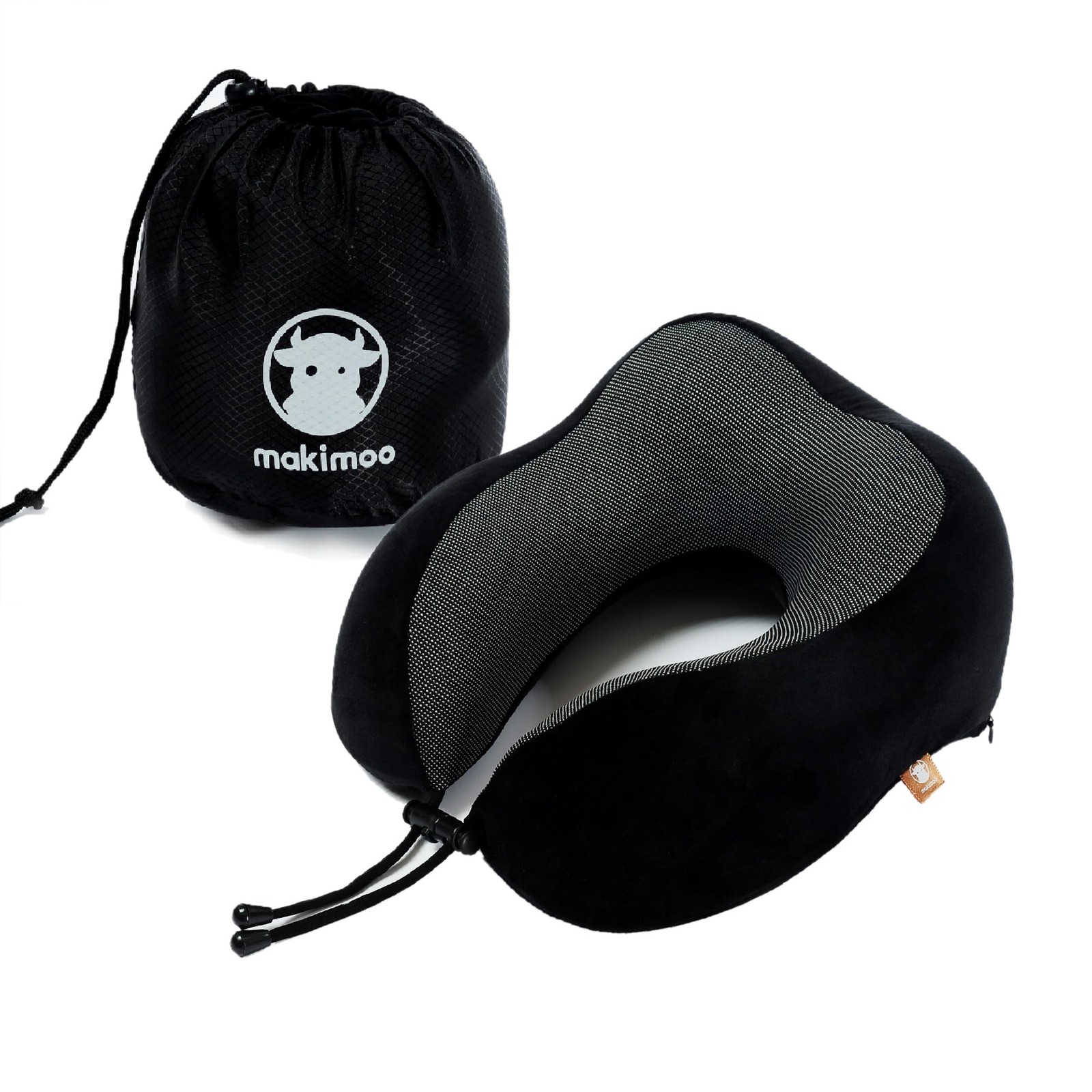Makimoo Memory Foam Travel Pillow, Neck Pillow with 360-Degree Head Black