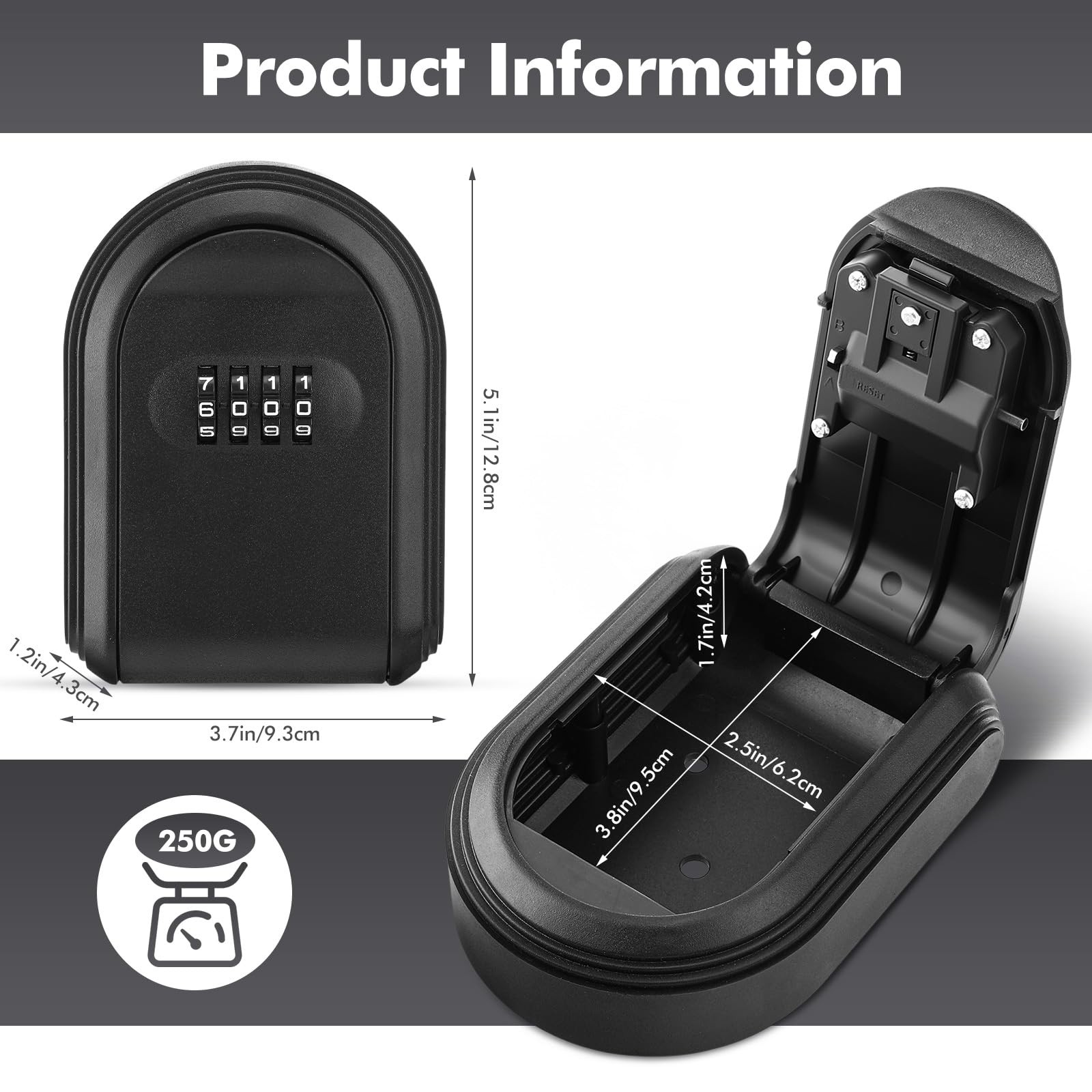 2 Pcs Lock Box for Keys with Code, Wall Mount Key Lock Box 4 Digit Combinatio...