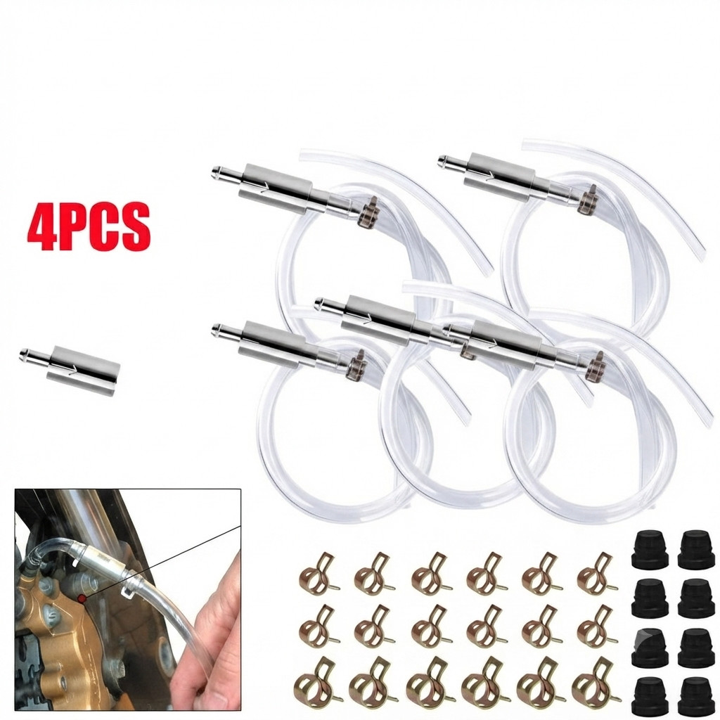 4 PCS Brake Bleeder Hose, One Way Check Valve Tube Bleeding Tool Kit Silver US