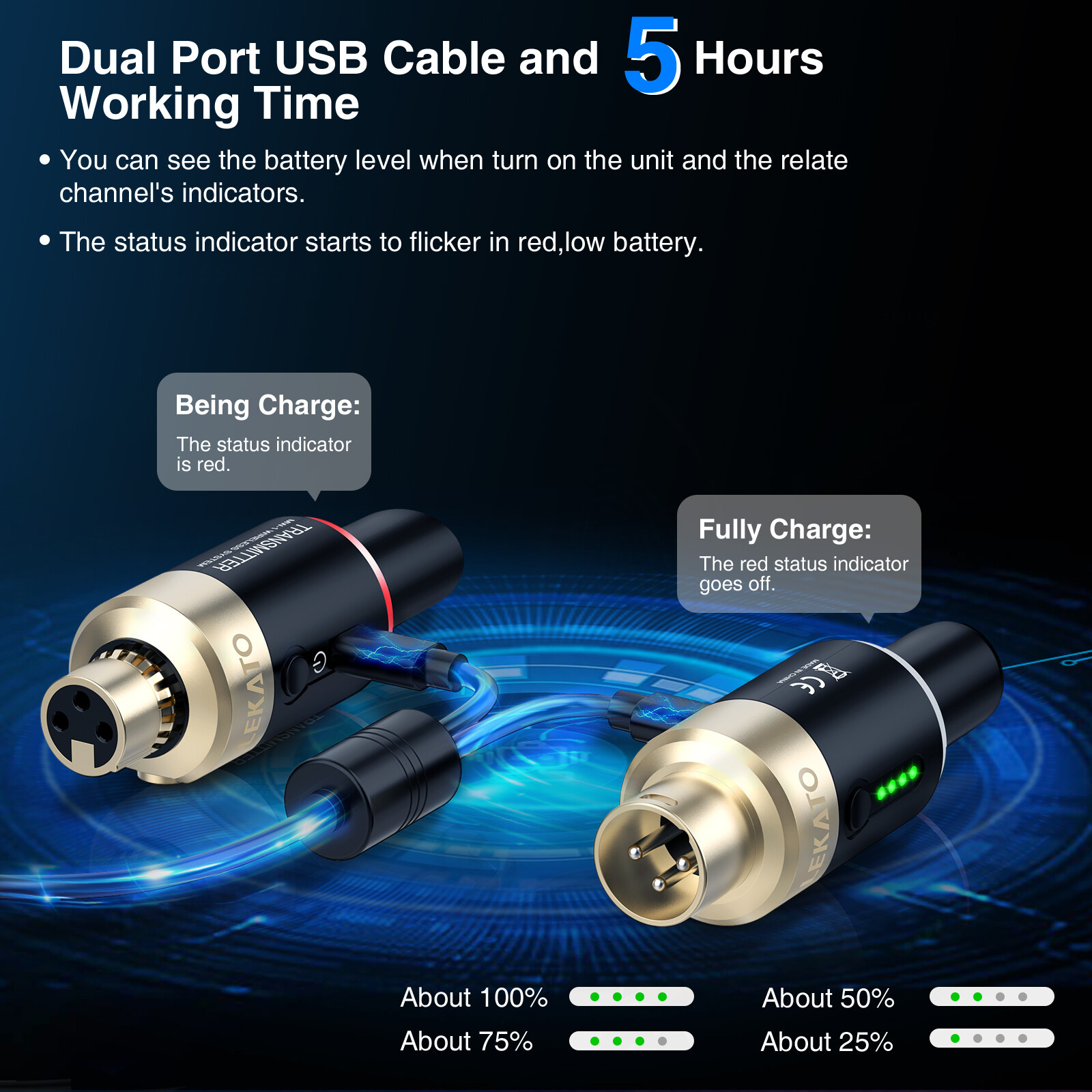 LEKATO 5.8G Wireless Microphone System Mic Transmitter Receiver Plug On XLR 100'