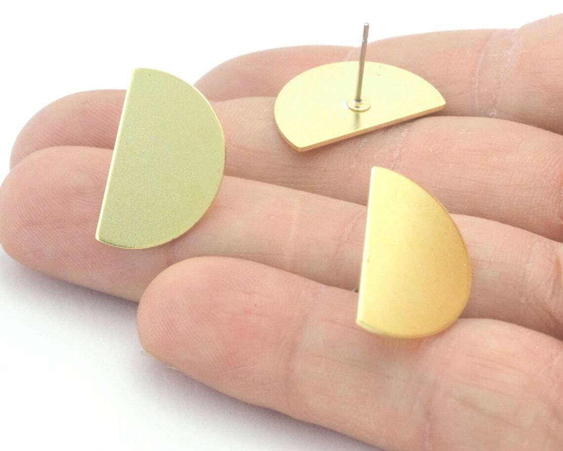 1 pair Semi Circle Half Moon Earring Stud Posts raw brass 22x14mm 3659