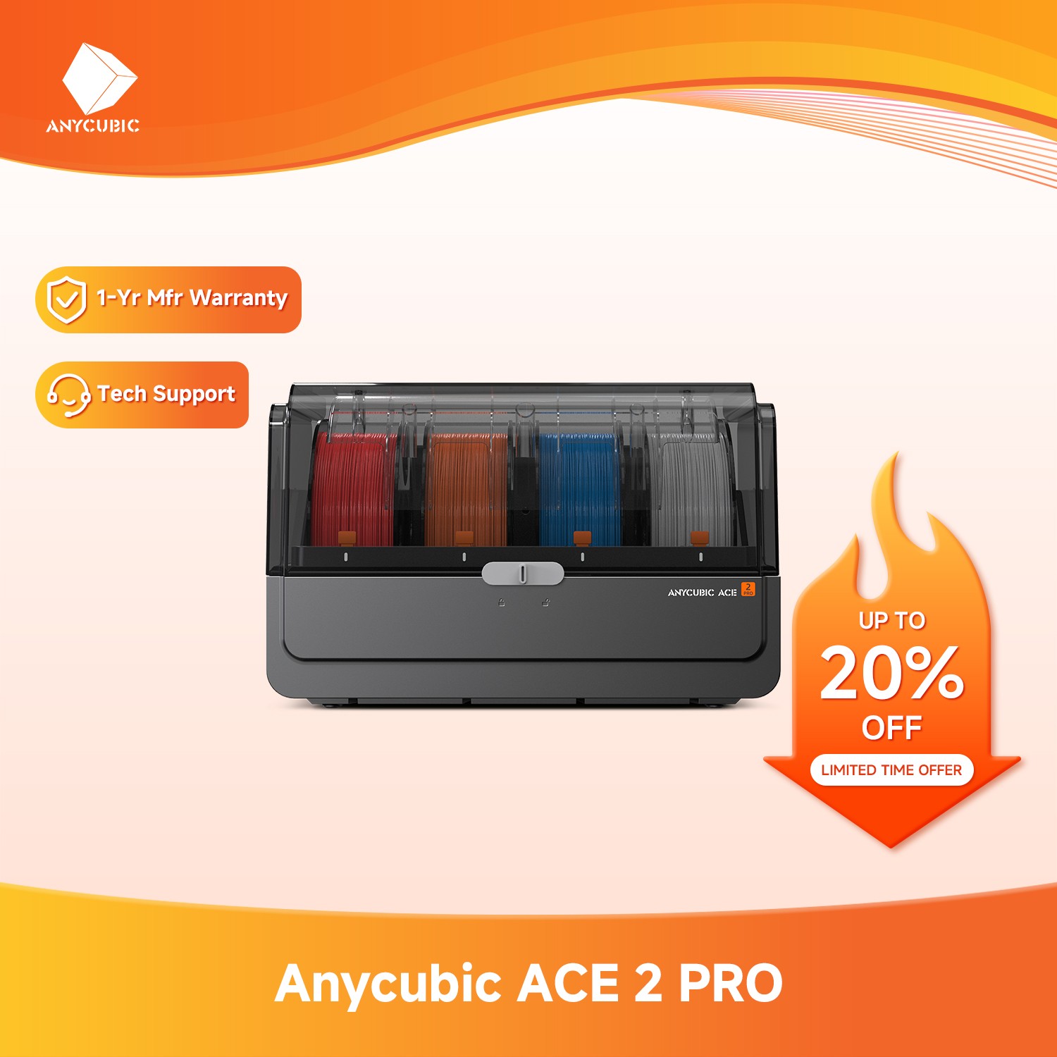 ANYCUBIC ACE 2 Pro 4 Multi-color Printing For Kobra 4/ Kobra 3 Max/ Kobra 3 V2