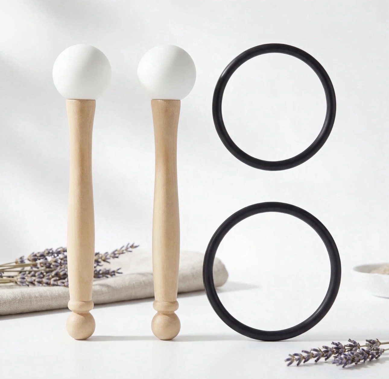 Nuanchu 4 Pcs Crystal Singing Bowl Mallet Striker Natural wood, Black