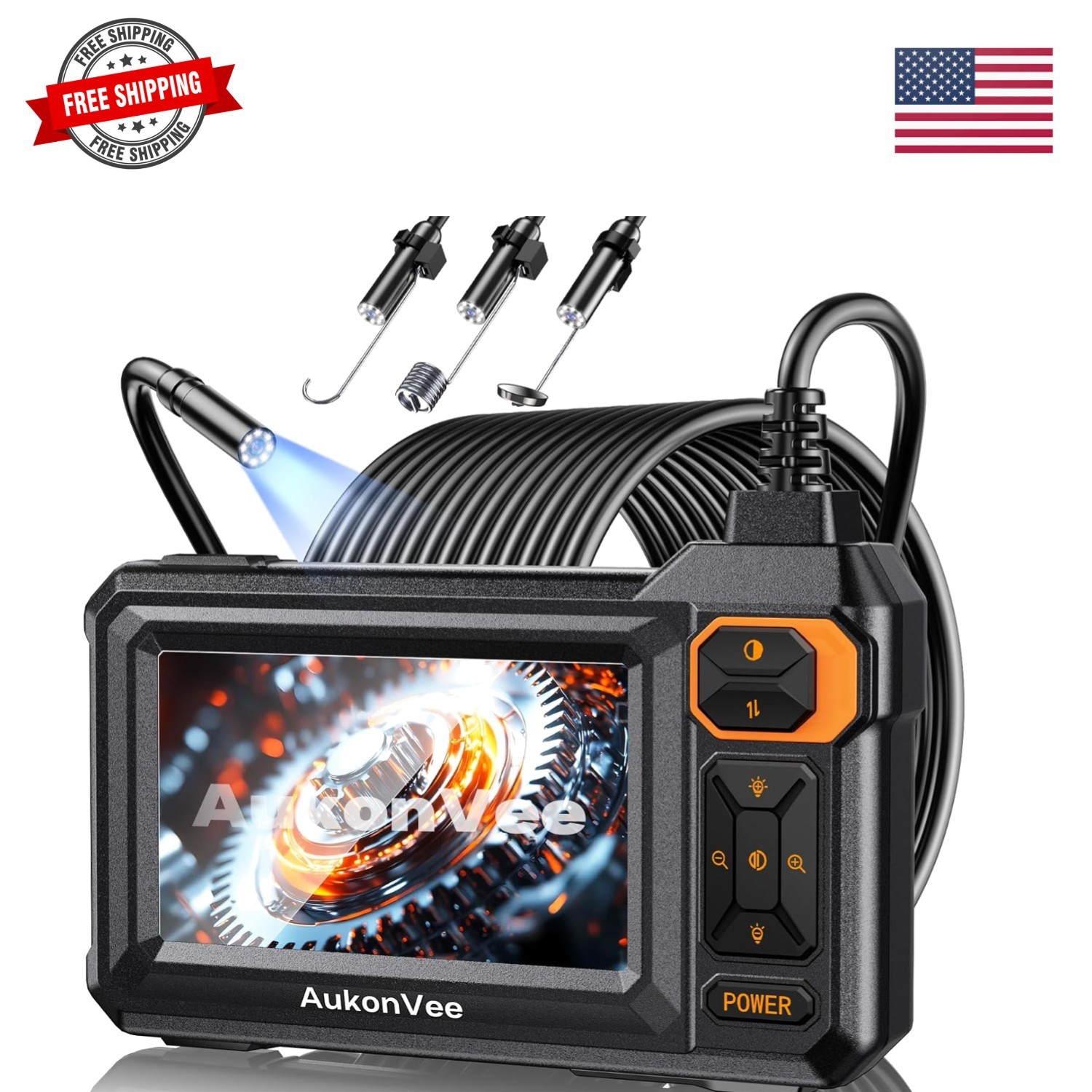 Endoscope Camera with Light, 1920P HD Borescope Inspection Camera with 4.3" I...