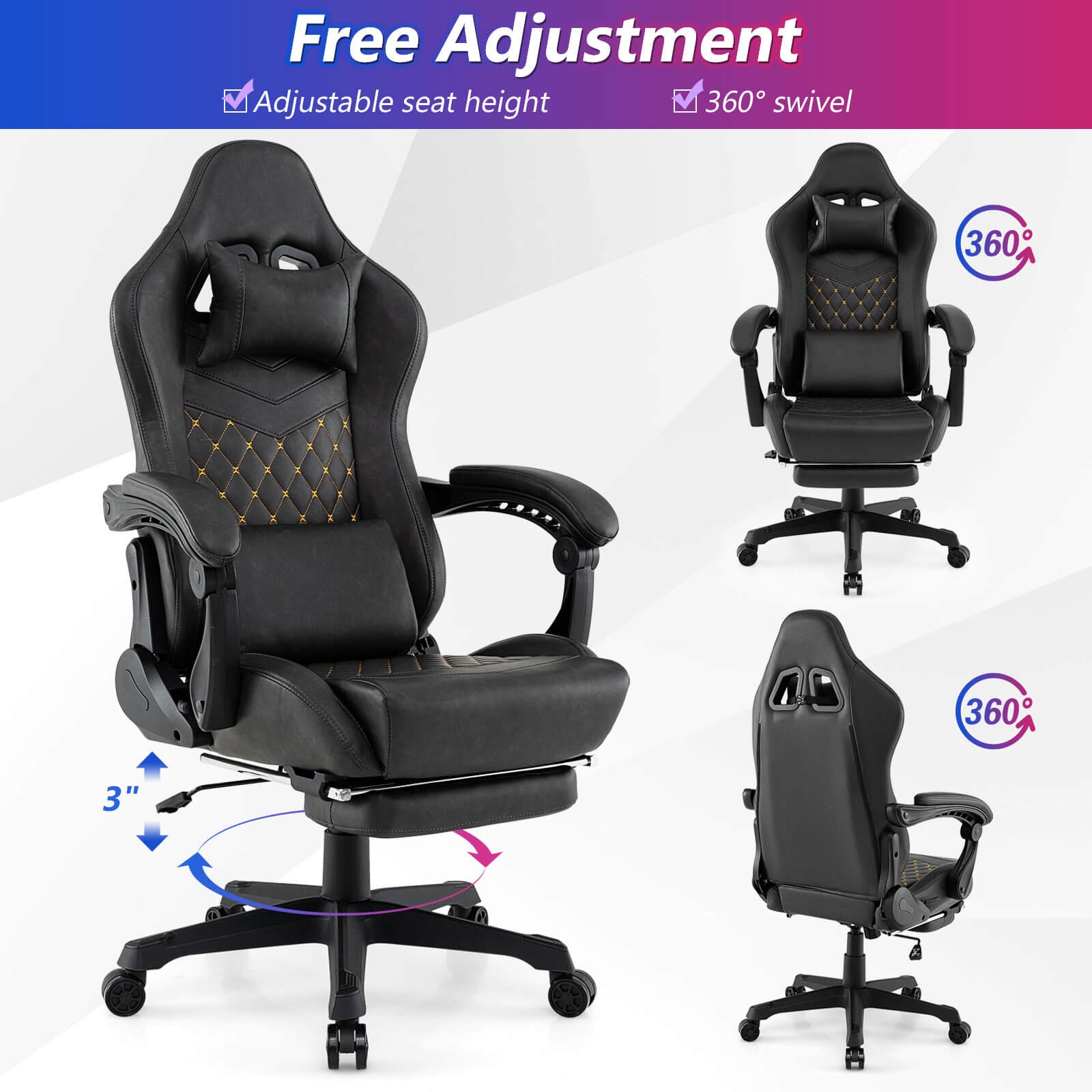 Gaming Chair w/ Footrest Ergonomic Video Game Computer Chair w/Headrest