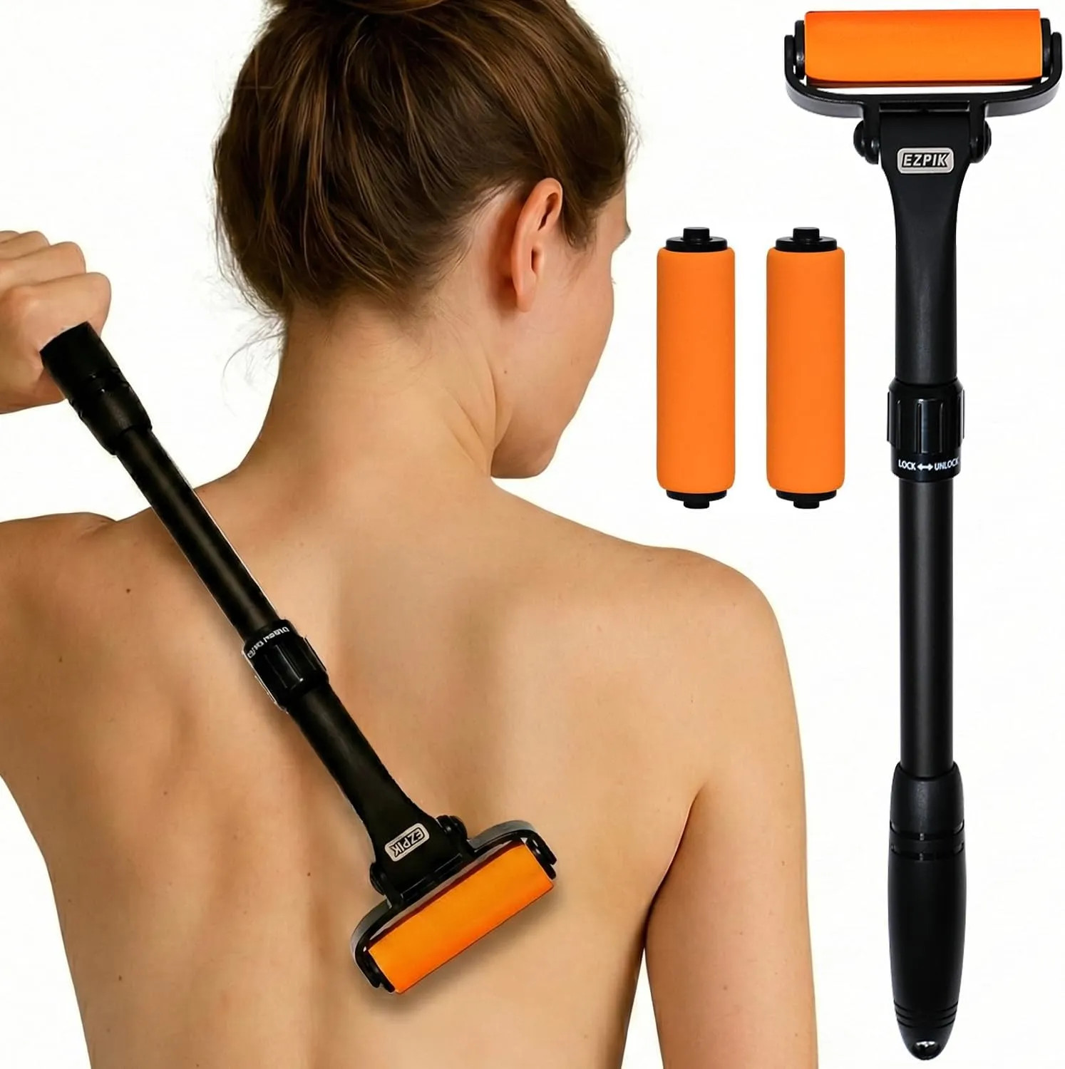 Extendable Back Lotion Applicator With 2 Replacement Foam Rollers For Body Cream
