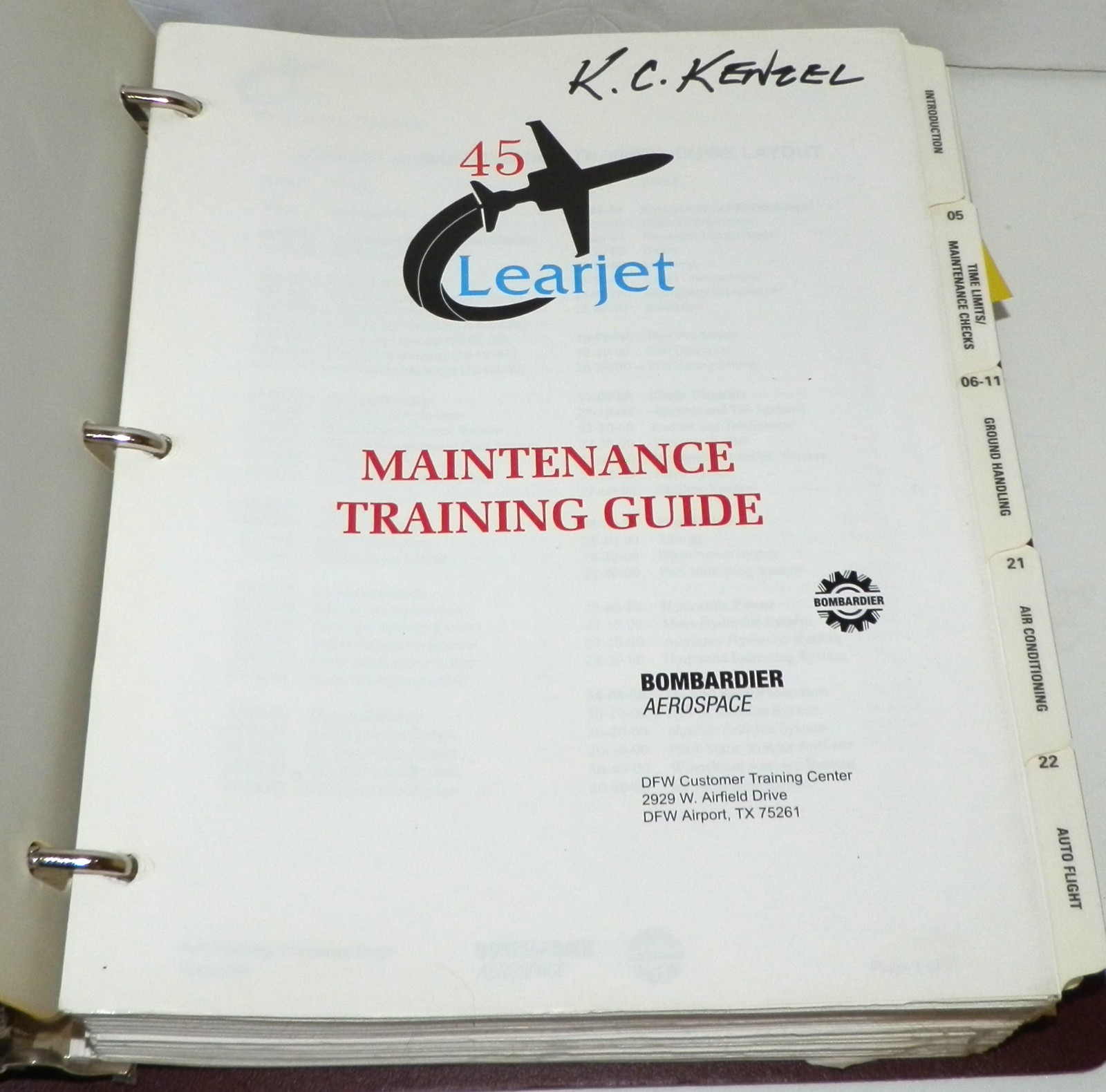 Bombardier Learjet 45 Maintenance Training Manual 3 Ring Binder