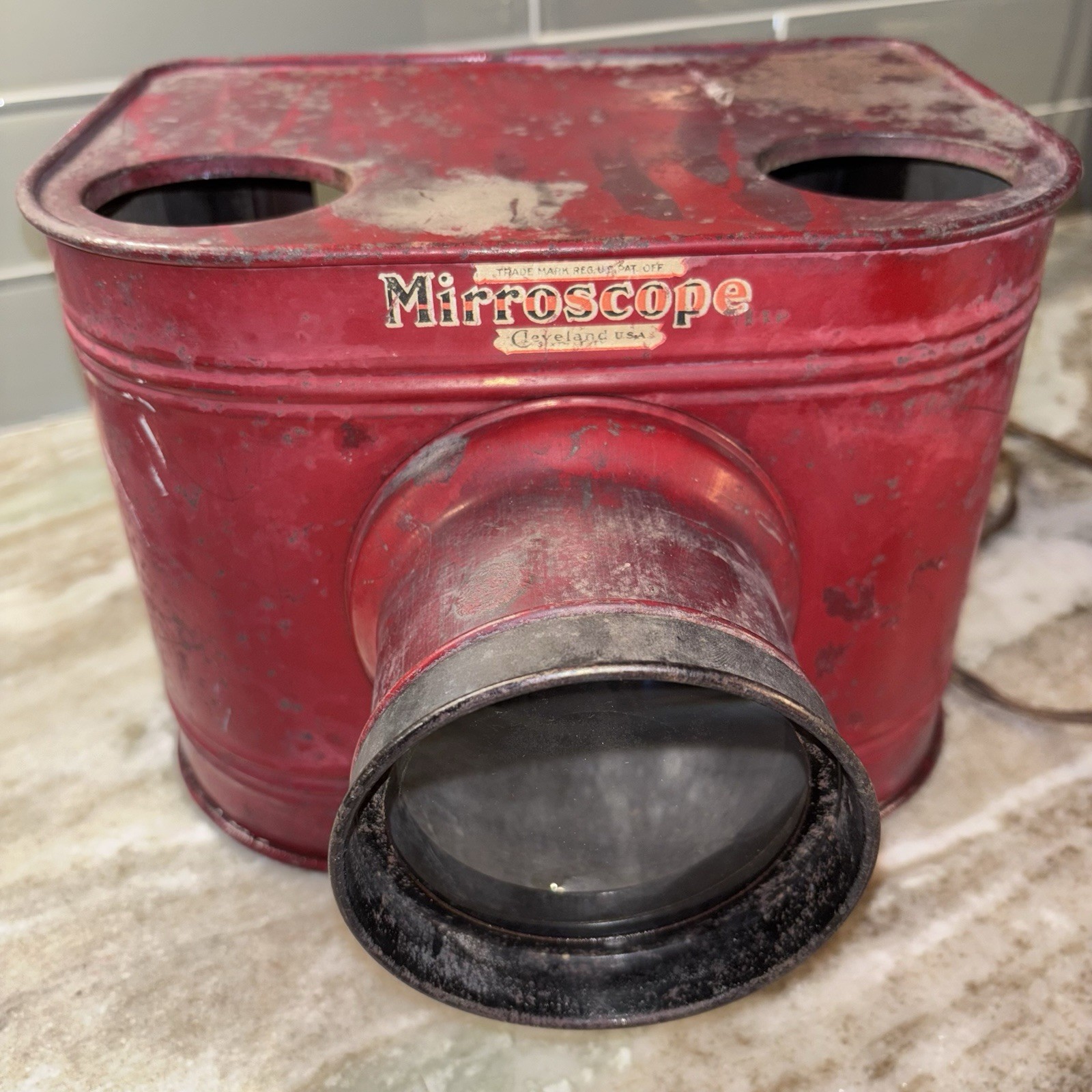 Antique 1920s RED MirroScope/Cleveland, Ohio, Postcard/Photo Projector “PARTS”