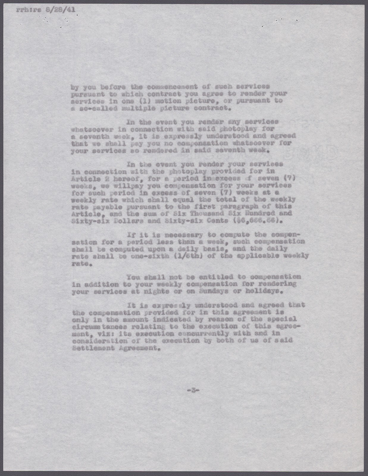 LOUIS HAYWARD - CONTRACT SIGNED 08/25/1941