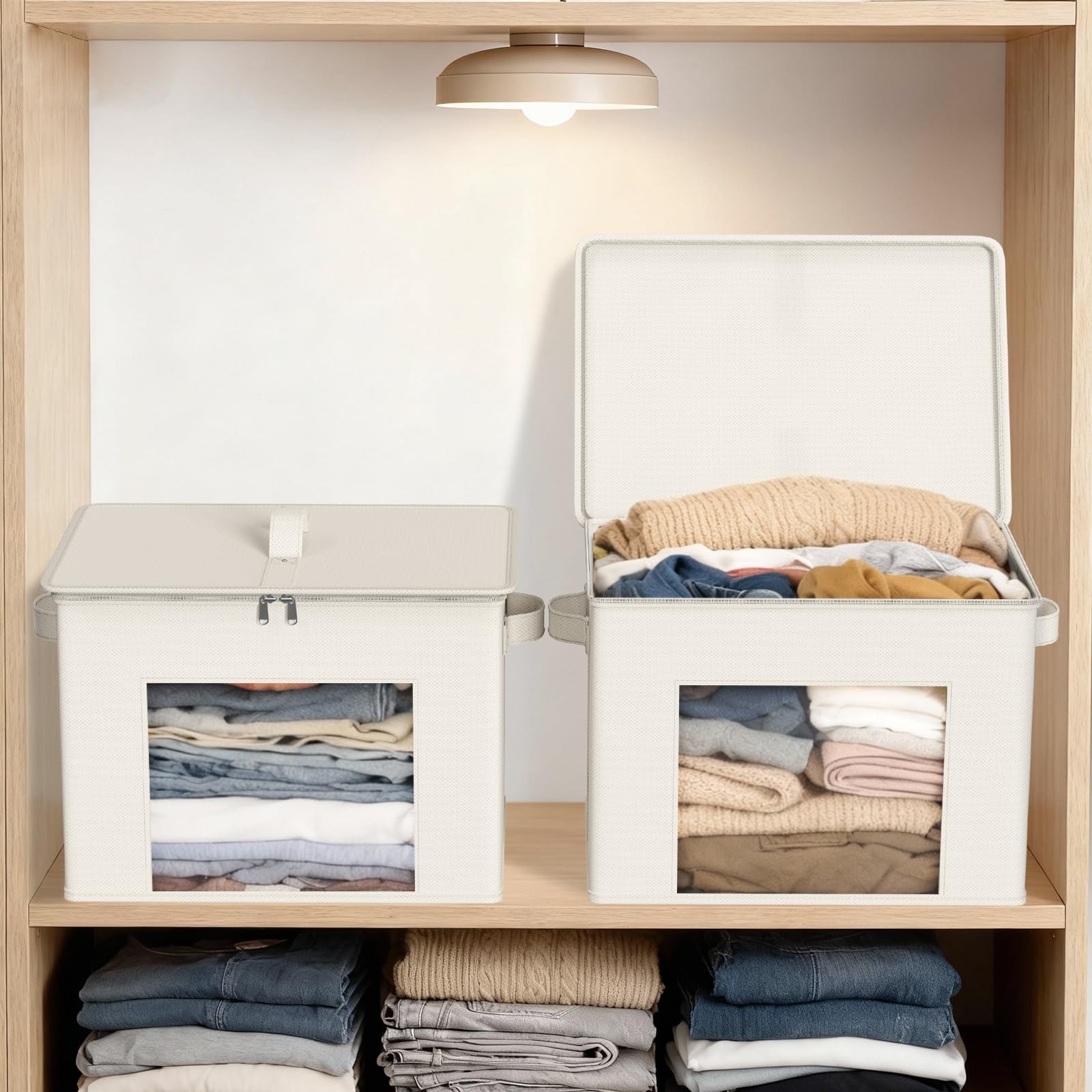 Fabric Storage Bins with Lid 4-Pack Stackable Cloth Storage Bins Sweater Orga...
