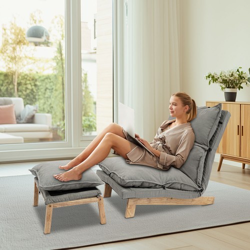 Grey Lounge Chair Single Lazy Sofa Leisure Balcony Adjustable Recliner USA US