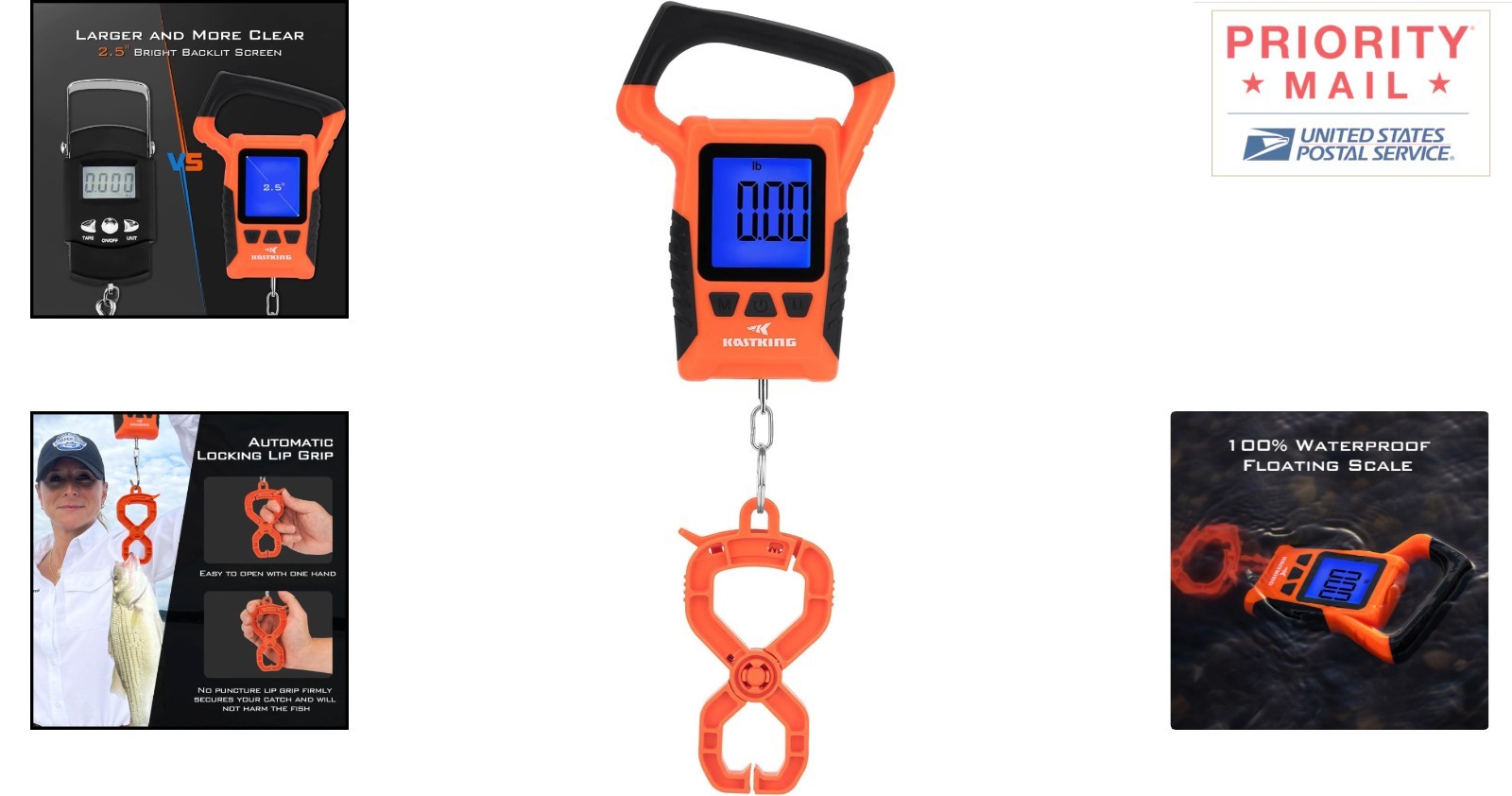 110lb Waterproof Fish Scale with Large LCD Display & Memory Functionality