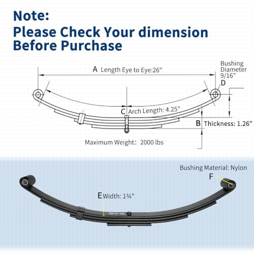 Trailer Leaf Spring, 4 Leaf 2000lb Trailer Axle Springs, 26"L, 1.75" Width,