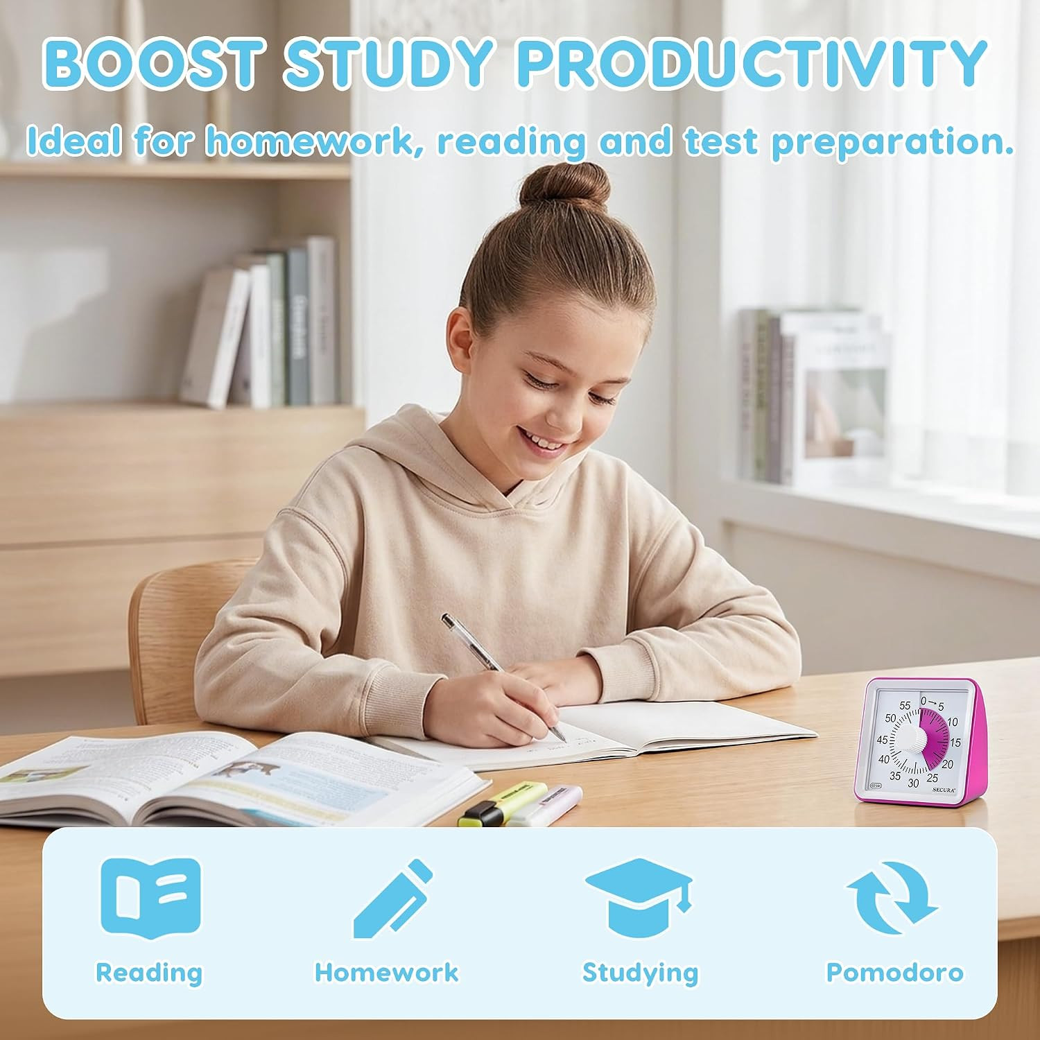 Visual Timer for Kids, 60 Minute Classroom Countdown Timer for Study | Non-Ticki