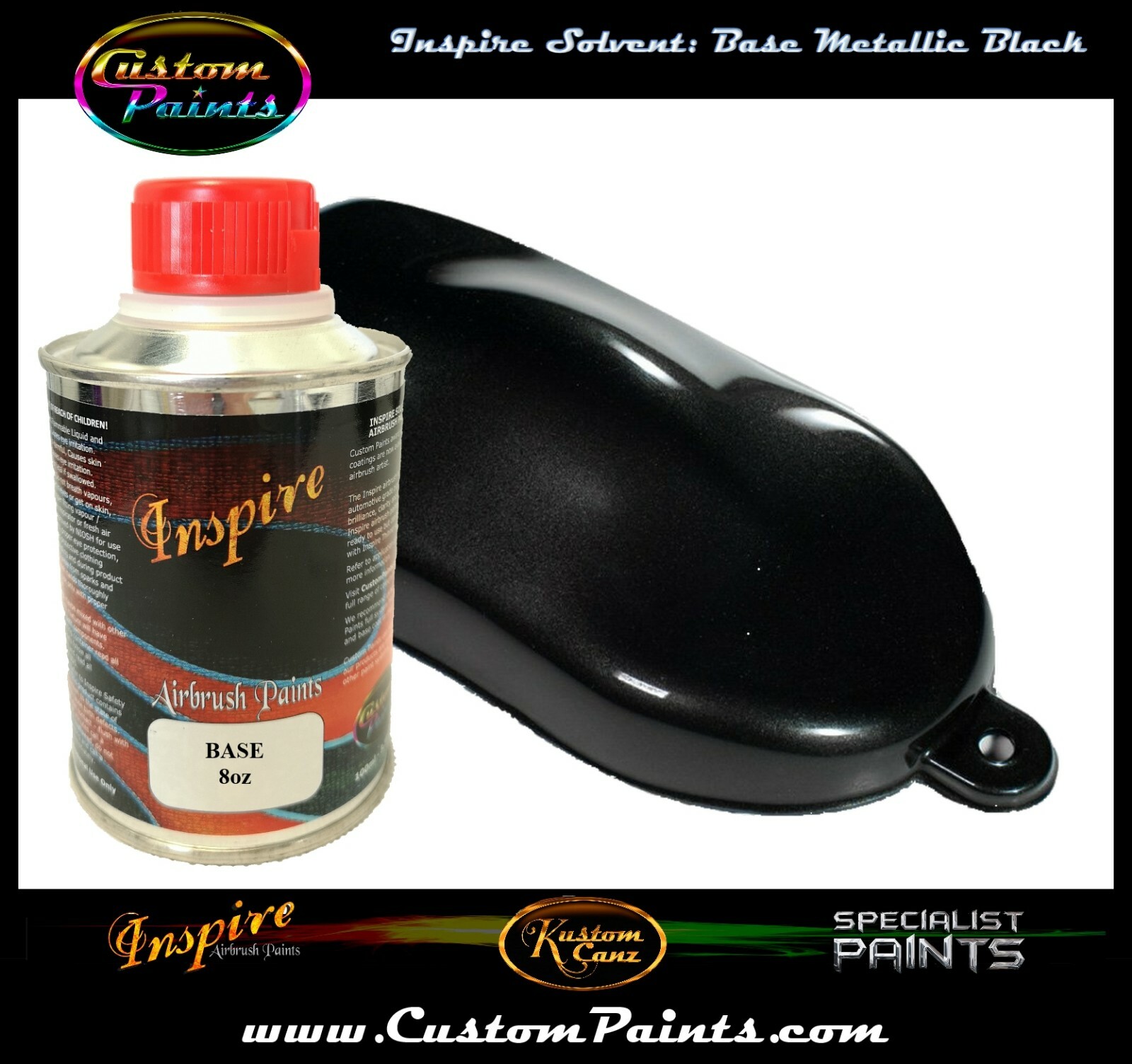 INSPIRE AIRBRUSH BASE METALLIC BLACK 8oz (SOLVENT), CUSTOM PAINT, HOK, ARTIST