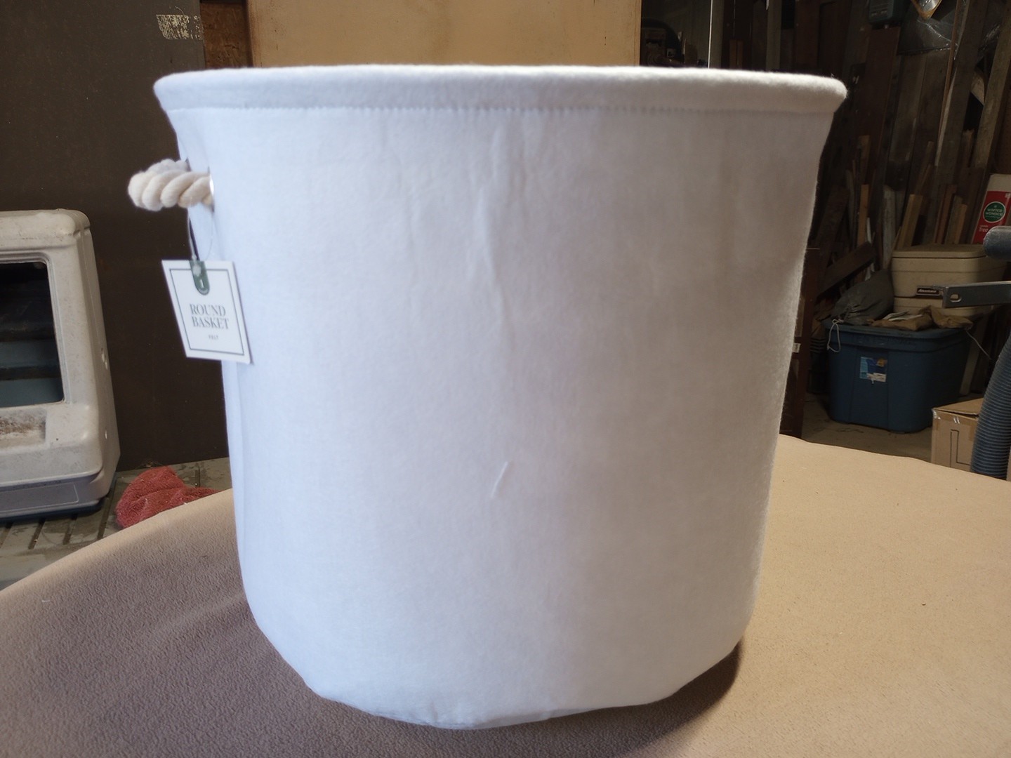 Felt Basket With Rope Handles 13 Inches Tall  Light Blue
