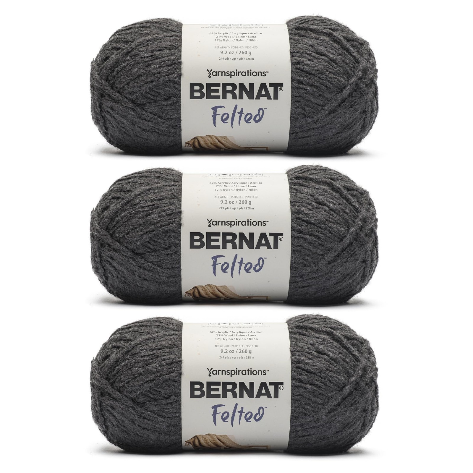 3 PCS Felted Coal Yarn 260g/9.2oz Super Bulky Blended Fiber Craft Supplies
