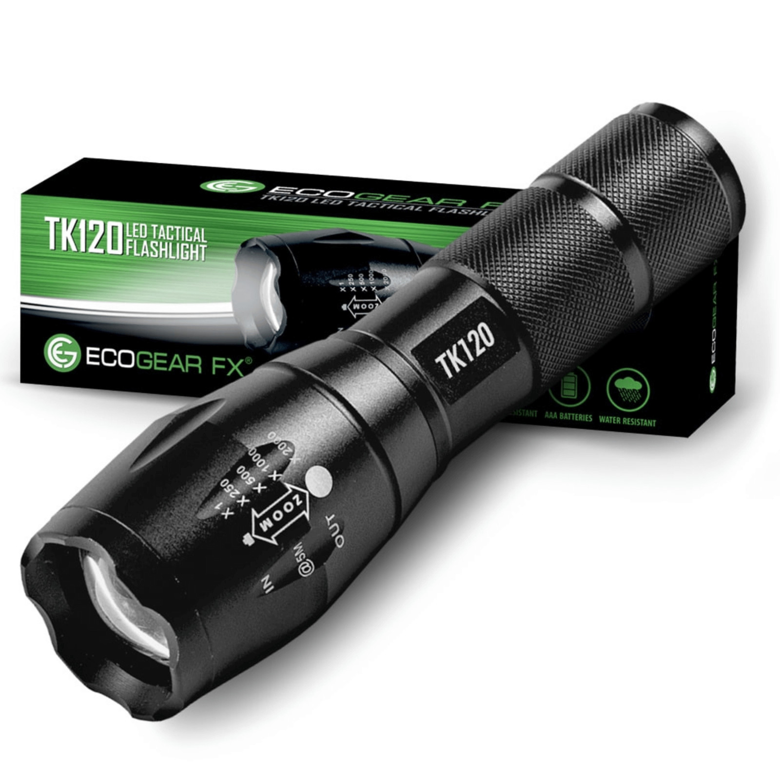 EcoGear FX TK120 LED Tactical Flashlight w Strobe and Water-Resistant Material