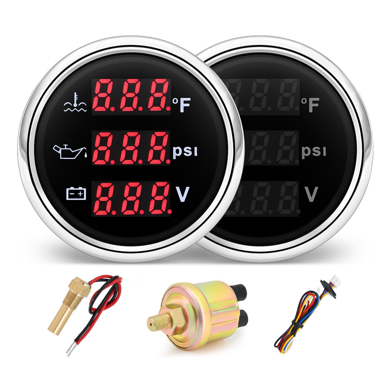 Triple Gauge Set - Water Temp (104°F-248°F), Oil Pressure (0-145PSI),